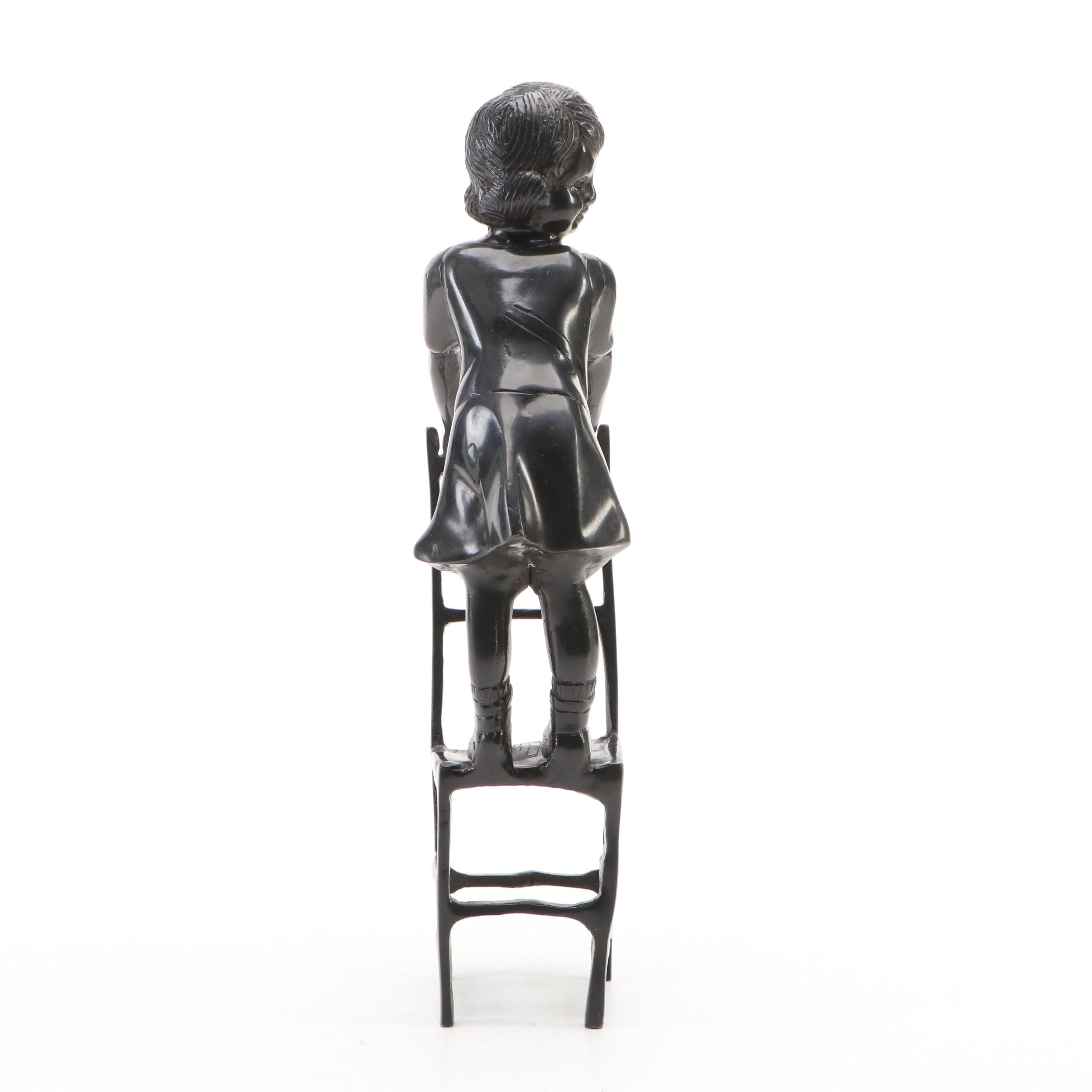 Reproduction Cast Bronze Sculpture After Juan Clara of Child Standing on Chair