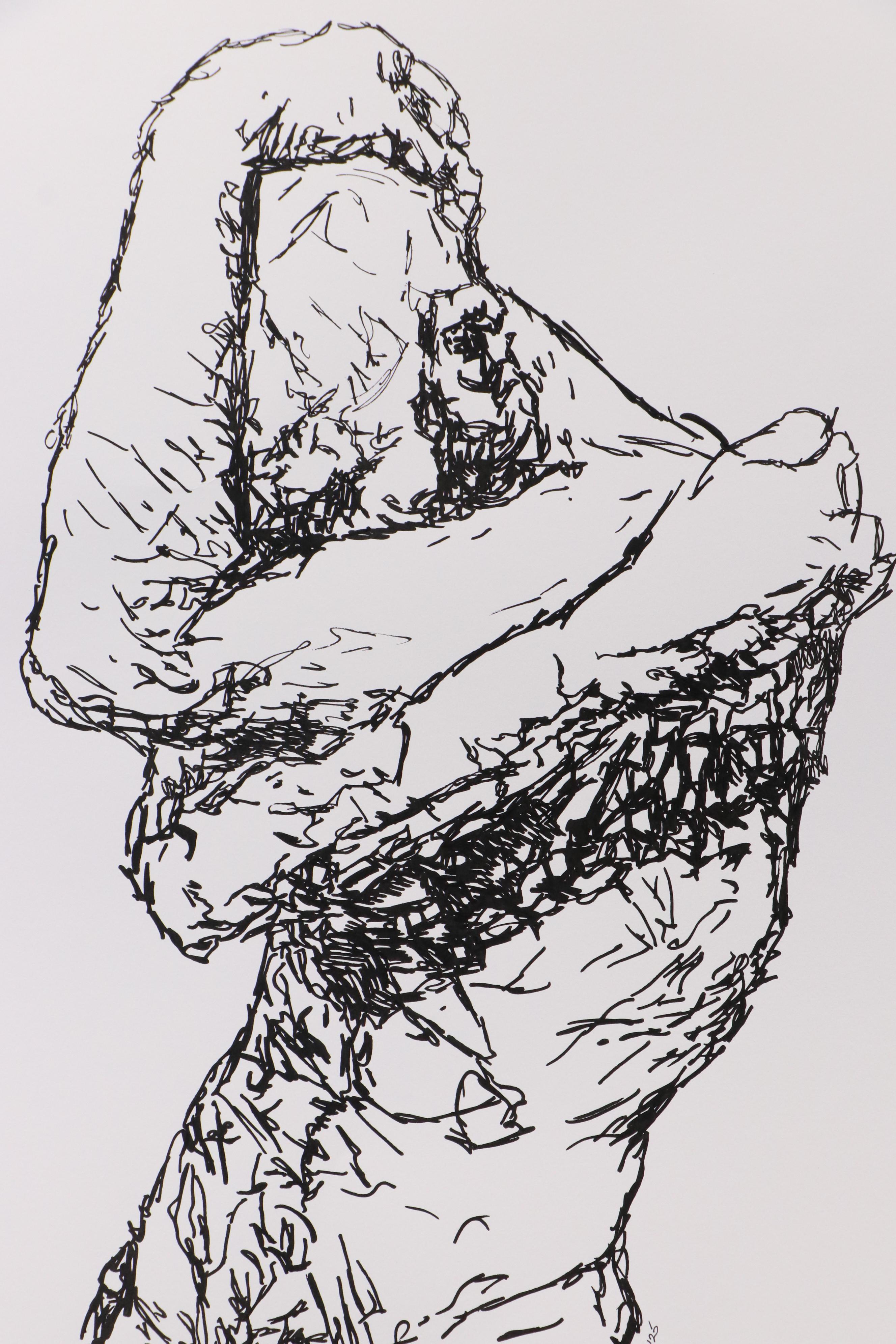 deSanto Stylized Figural Stylized Ink Drawing "Within the Fold," 2025