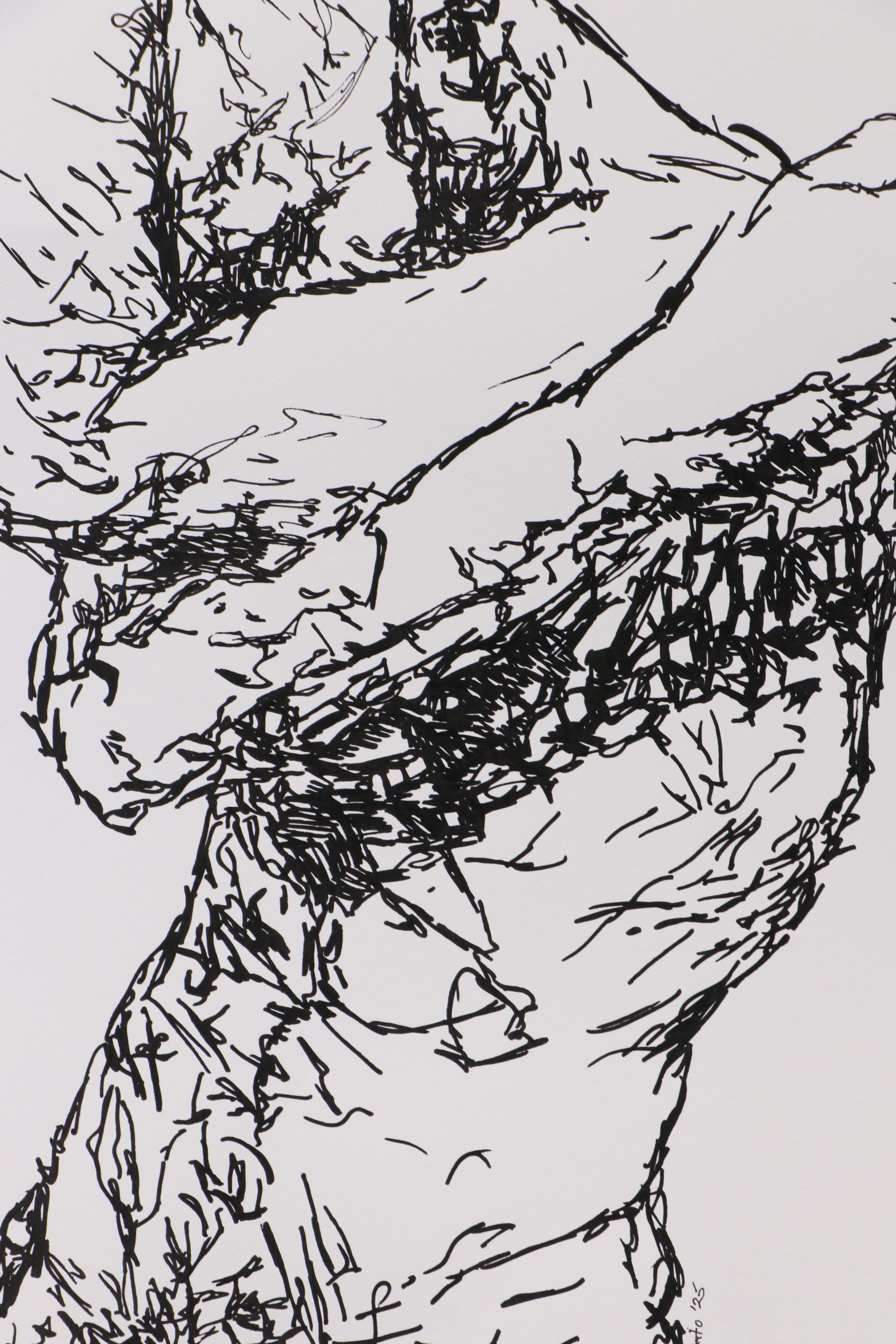 deSanto Stylized Figural Stylized Ink Drawing "Within the Fold," 2025