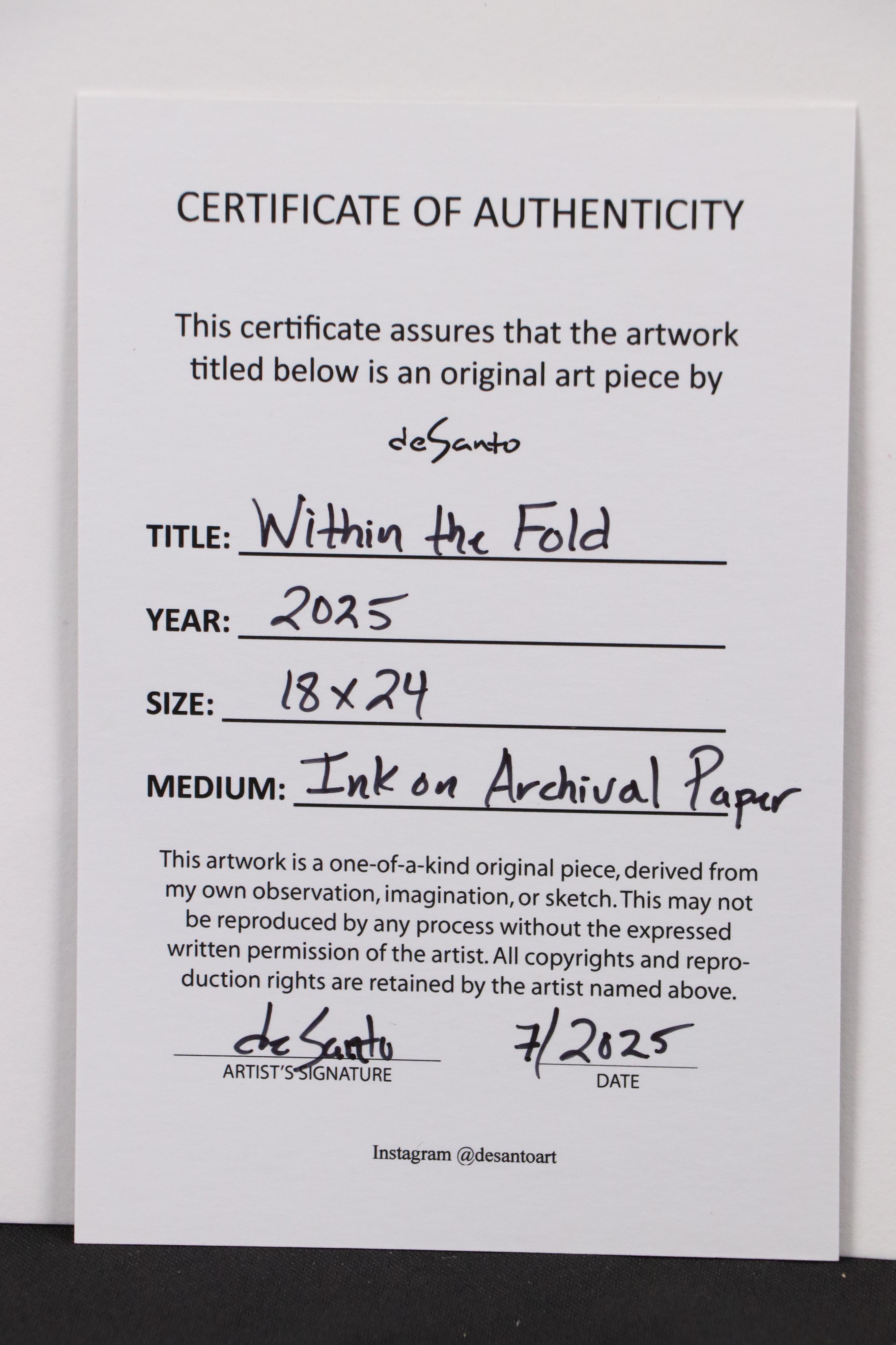 deSanto Stylized Figural Stylized Ink Drawing "Within the Fold," 2025