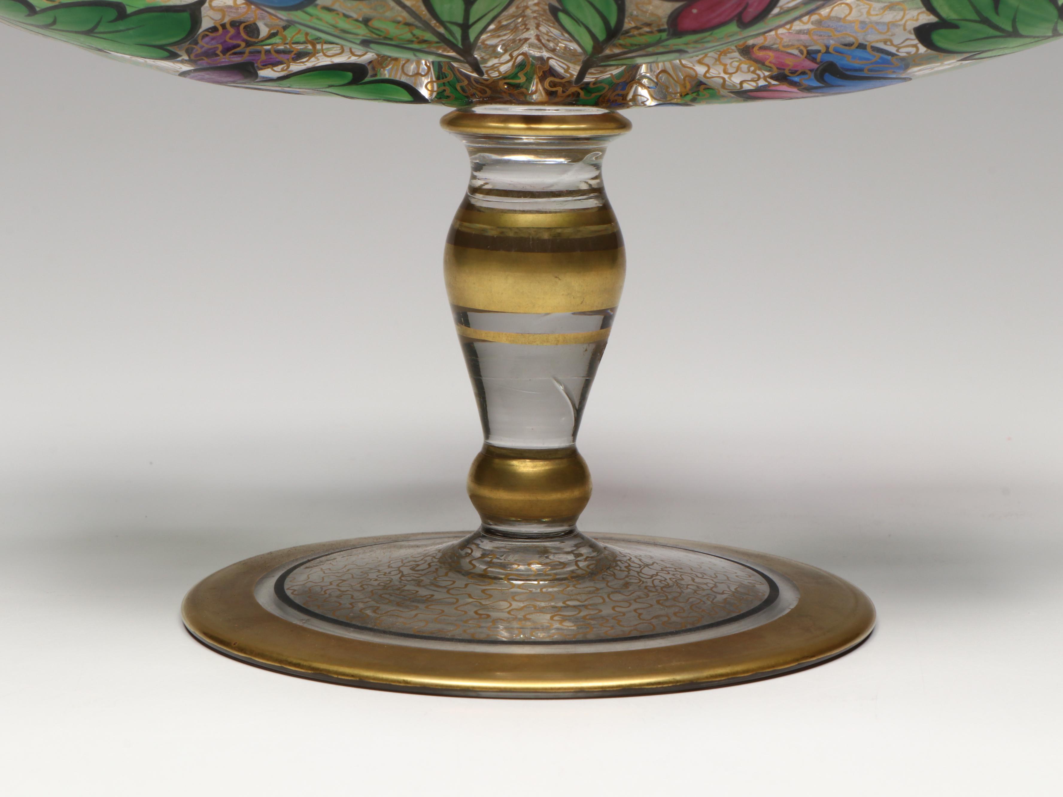 Bohemian Style Hand-Painted Enamel Lobed Footed Bowl, 20th Century