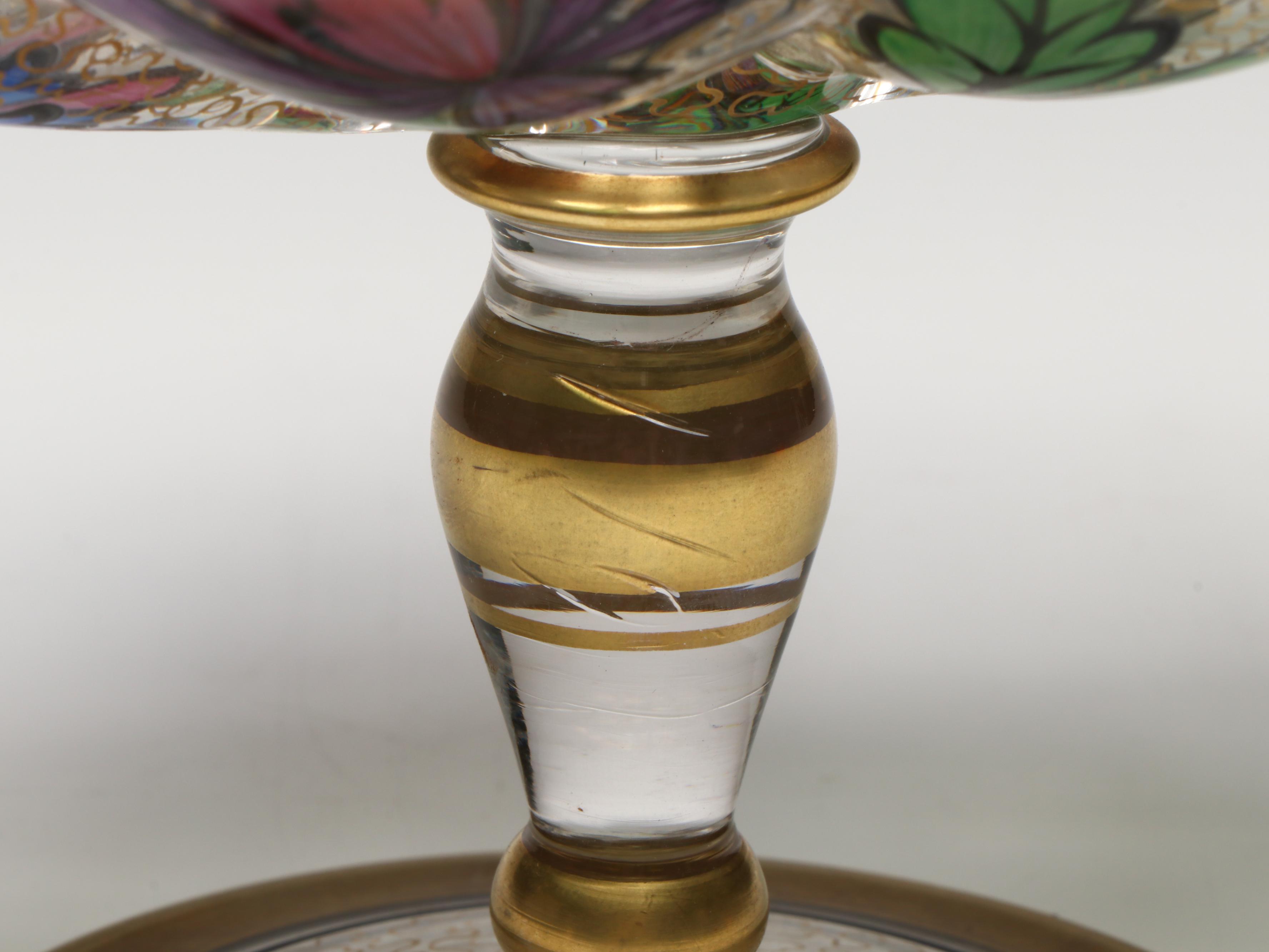 Bohemian Style Hand-Painted Enamel Lobed Footed Bowl, 20th Century