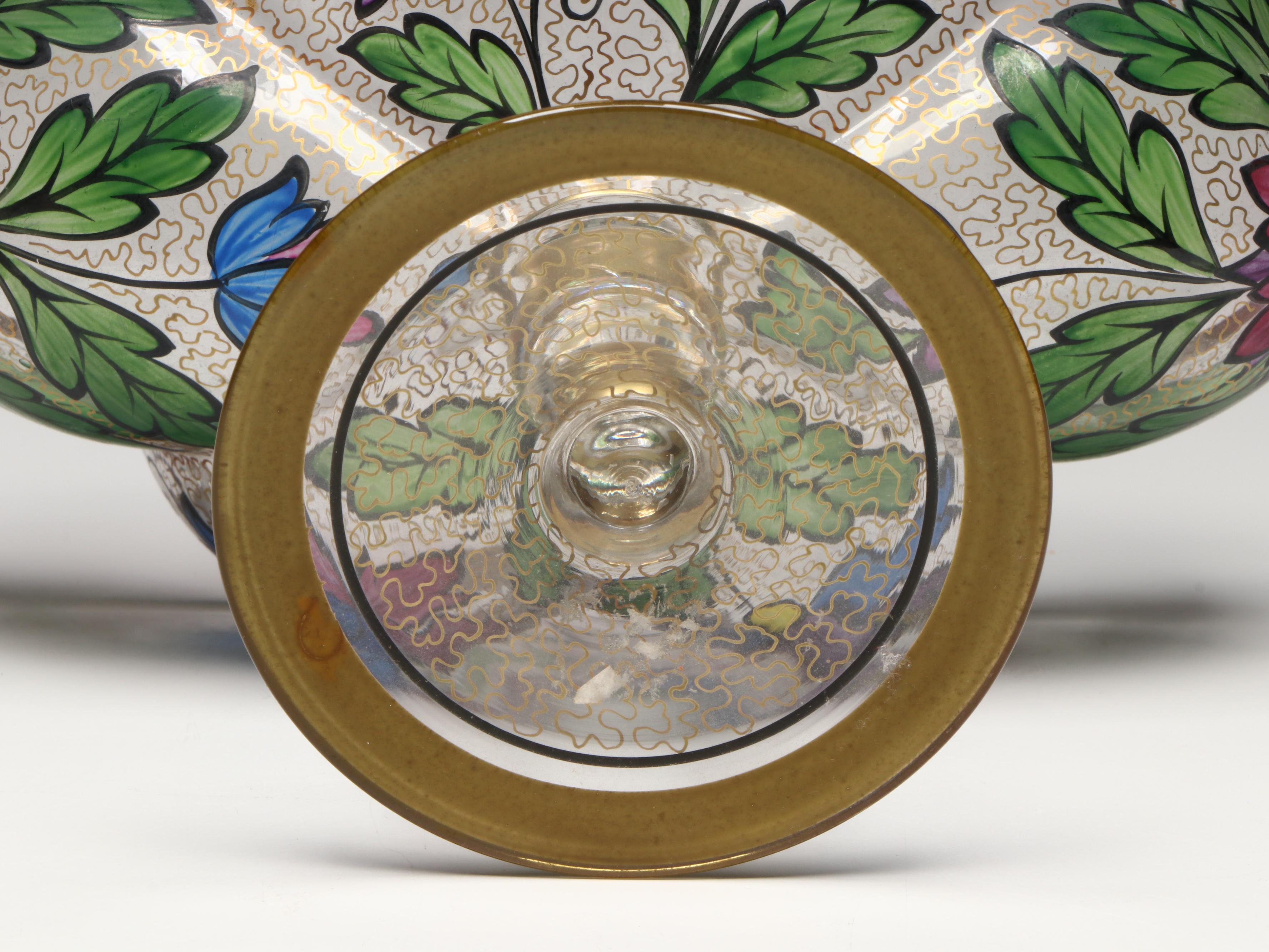 Bohemian Style Hand-Painted Enamel Lobed Footed Bowl, 20th Century