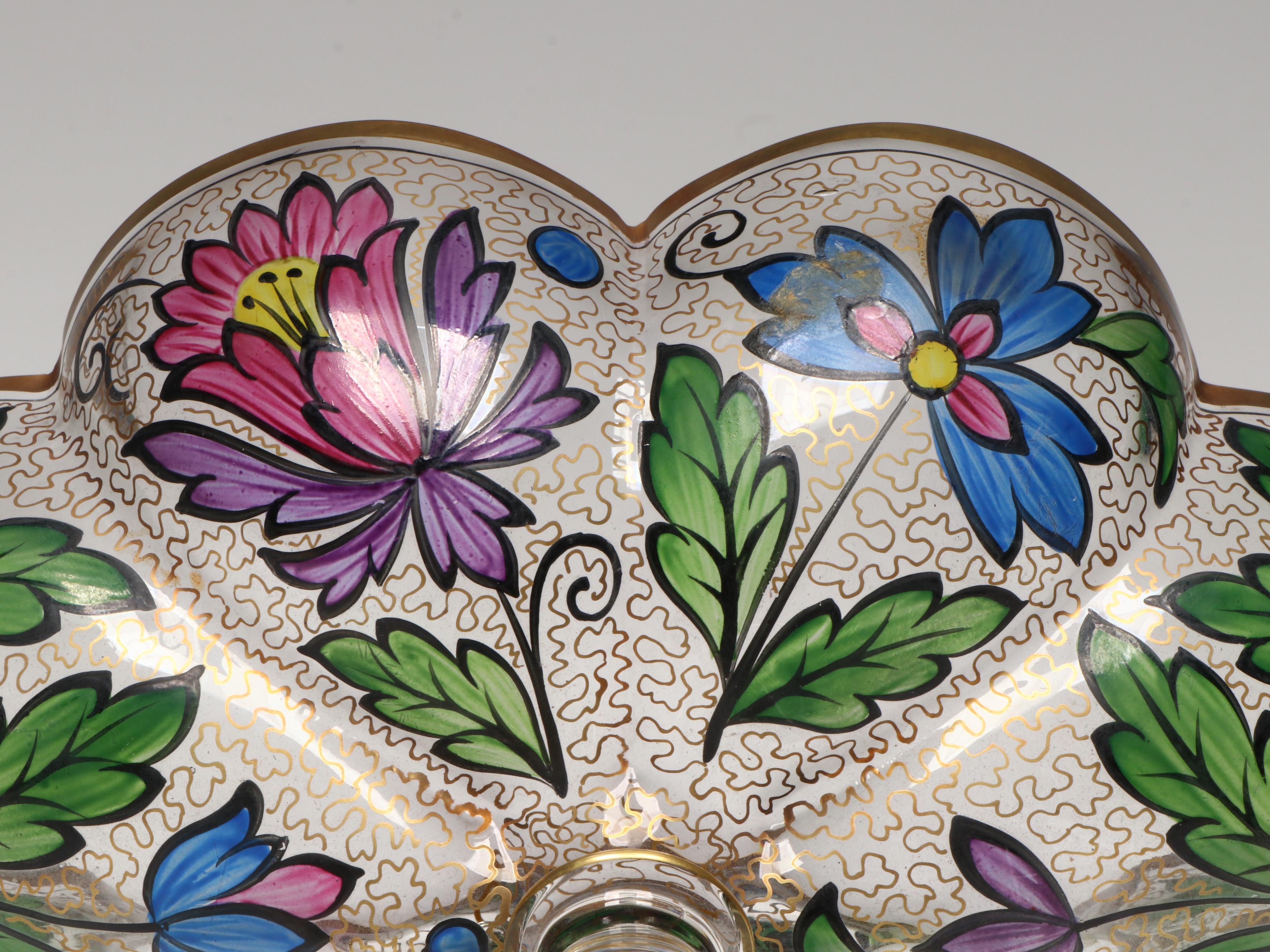 Bohemian Style Hand-Painted Enamel Lobed Footed Bowl, 20th Century