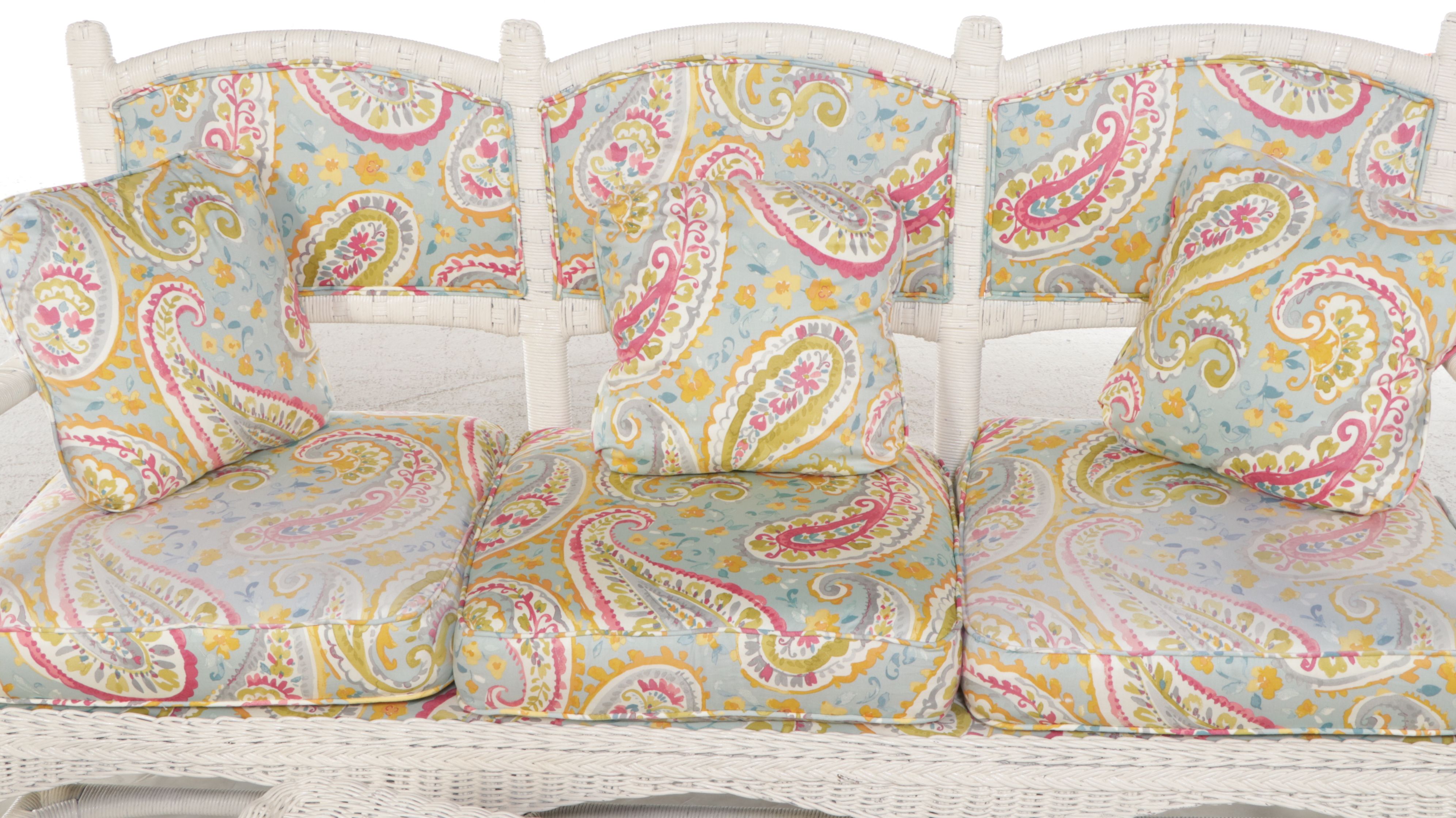 White Painted Wicker Rattan Five-Piece Patio Lounge Set