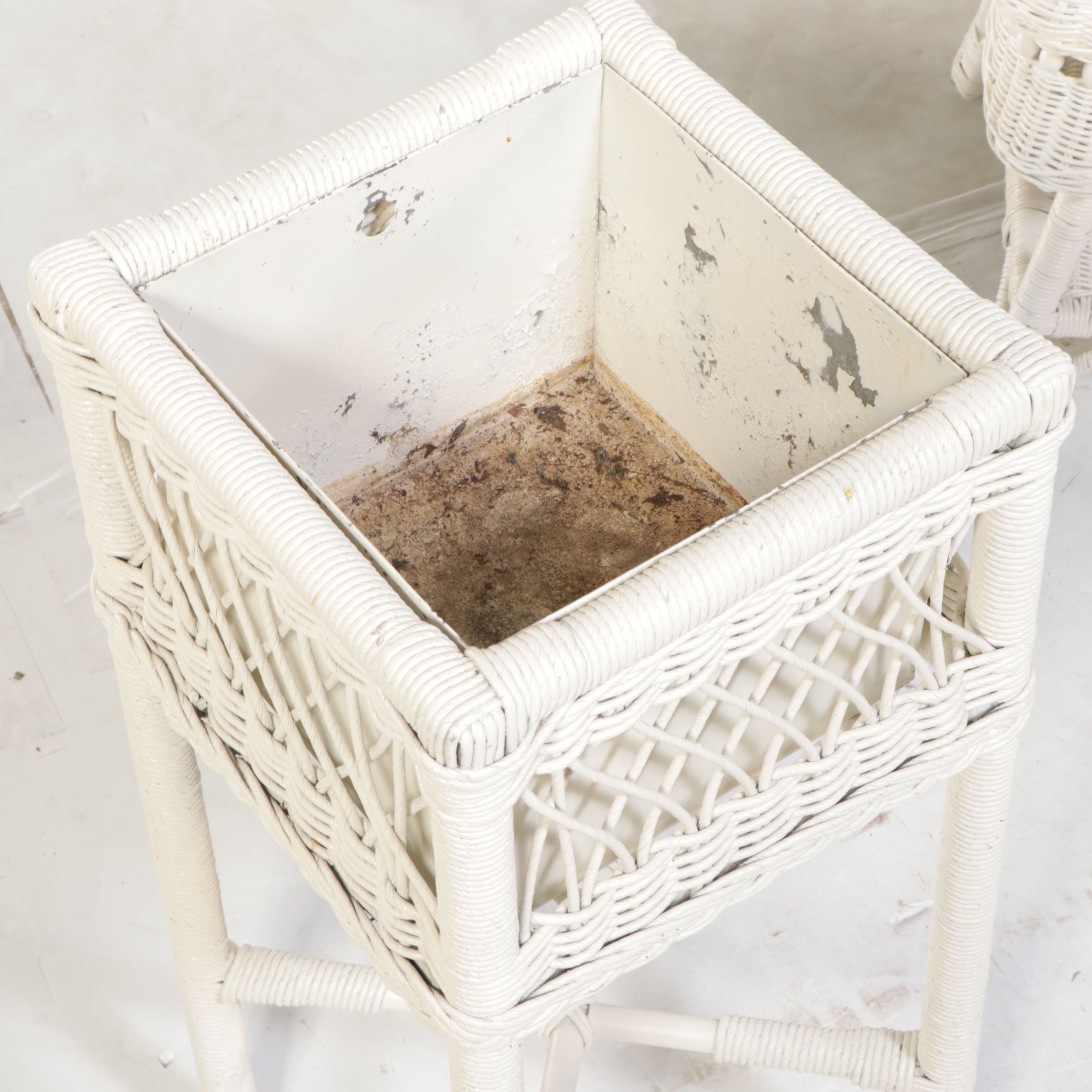 White Painted Wicker Rattan Five-Piece Patio Lounge Set