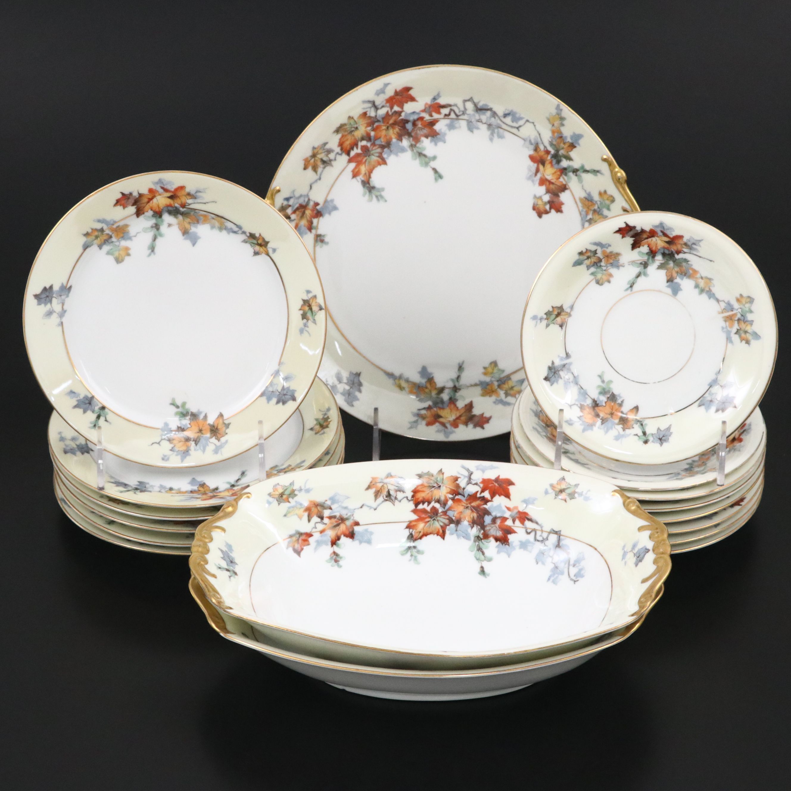 Epiag "Silver Maple" Porcelain Plates and Serving Pieces, Early to Mid-20th C.