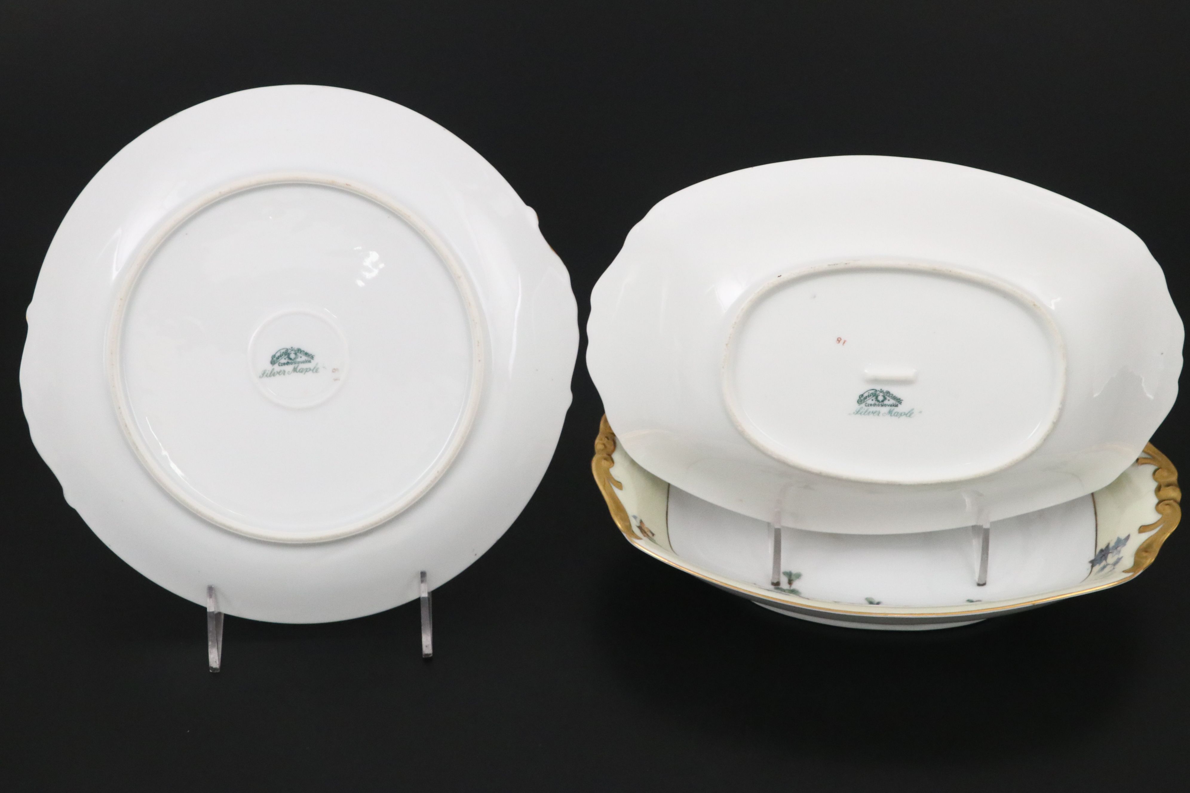 Epiag "Silver Maple" Porcelain Plates and Serving Pieces, Early to Mid-20th C.