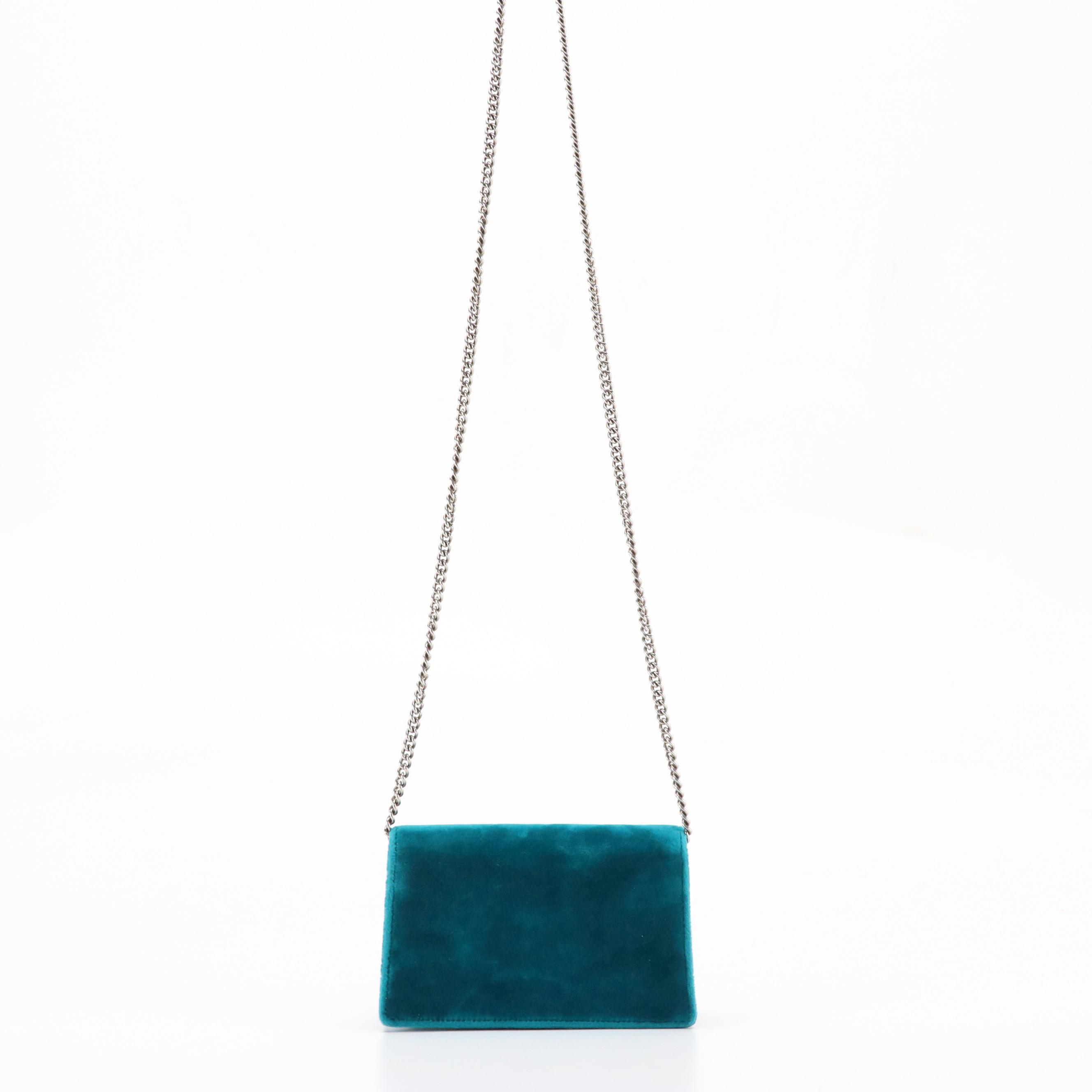 Gucci Super Mini Dionysus Crossbody in Turquoise Velvet and Leather Trim