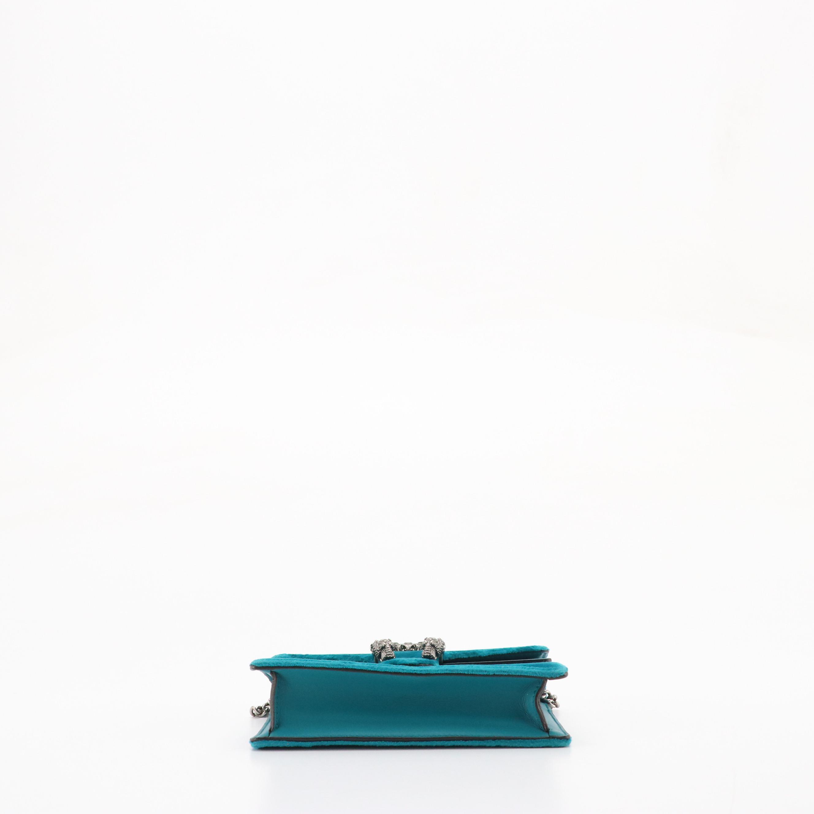 Gucci Super Mini Dionysus Crossbody in Turquoise Velvet and Leather Trim