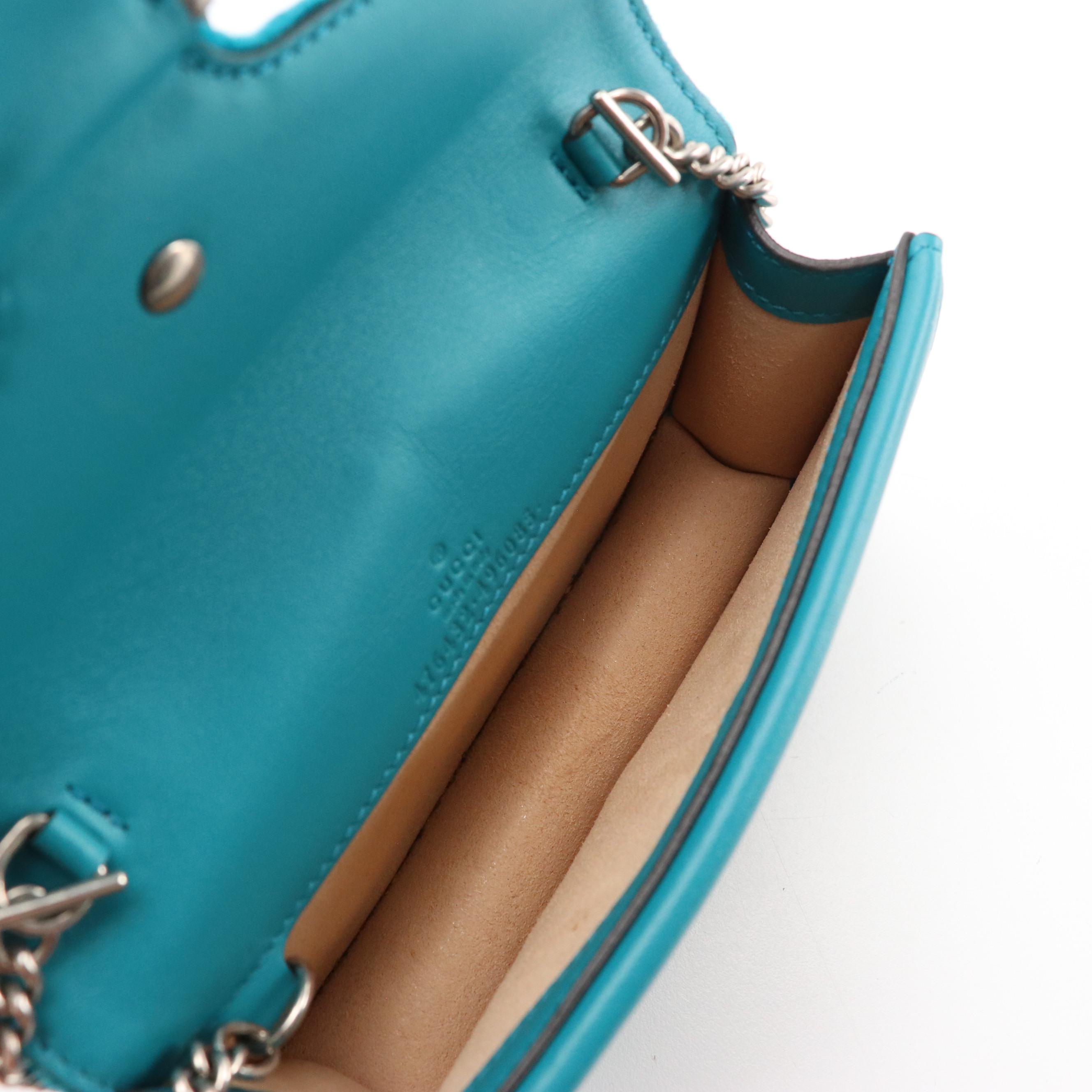 Gucci Super Mini Dionysus Crossbody in Turquoise Velvet and Leather Trim