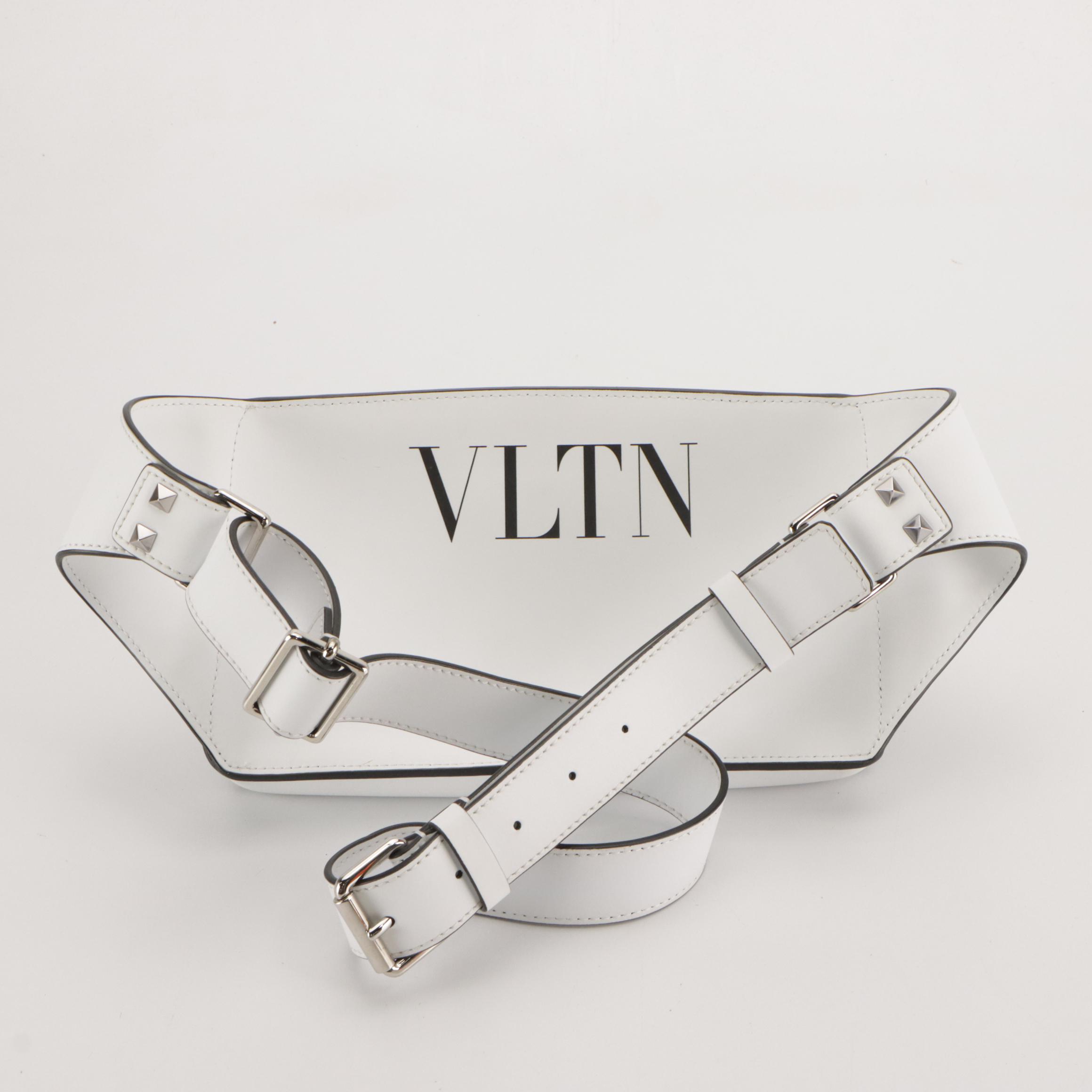 Valentino Garavani Floral Printed Belt Bag in Bright White Calfskin Leather