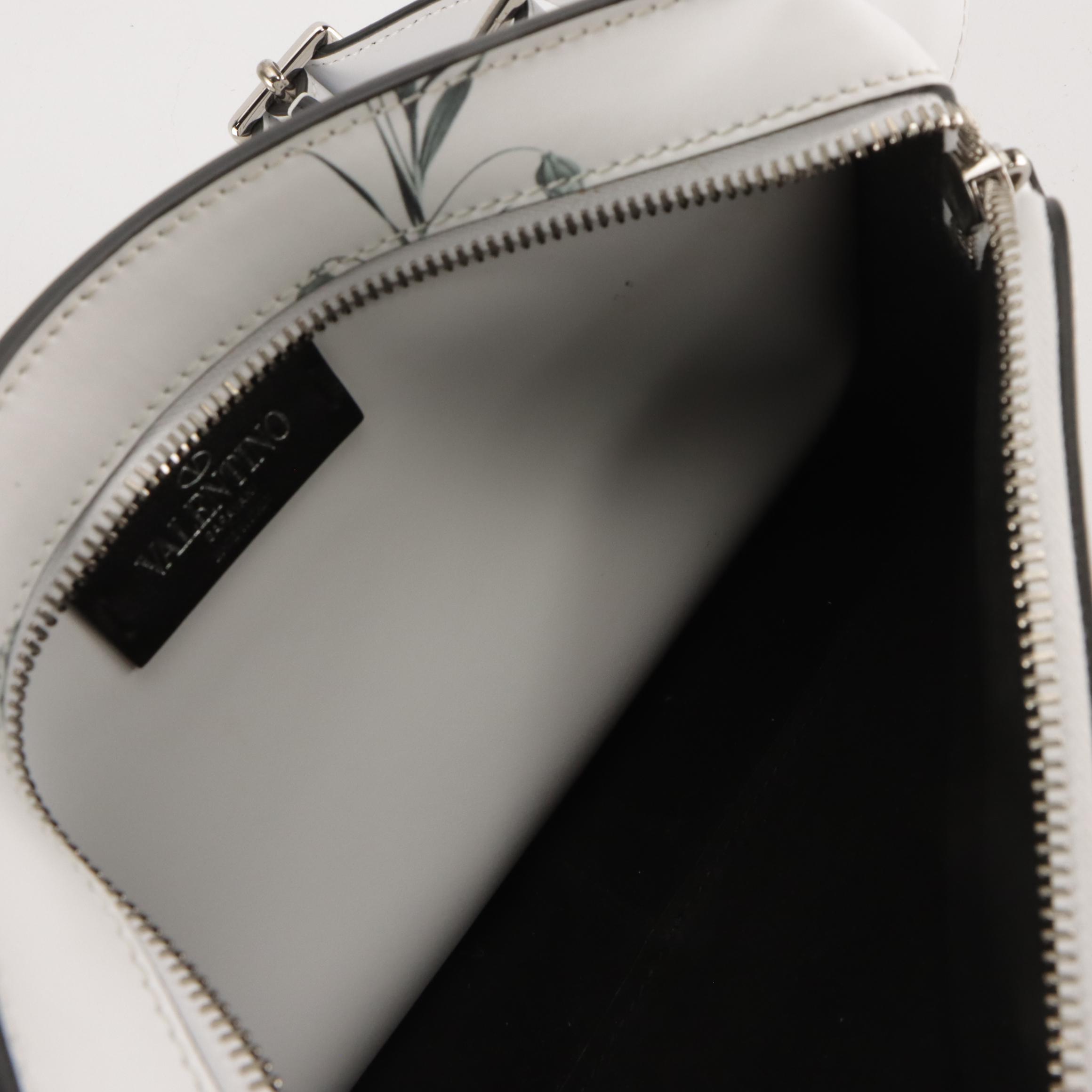 Valentino Garavani Floral Printed Belt Bag in Bright White Calfskin Leather