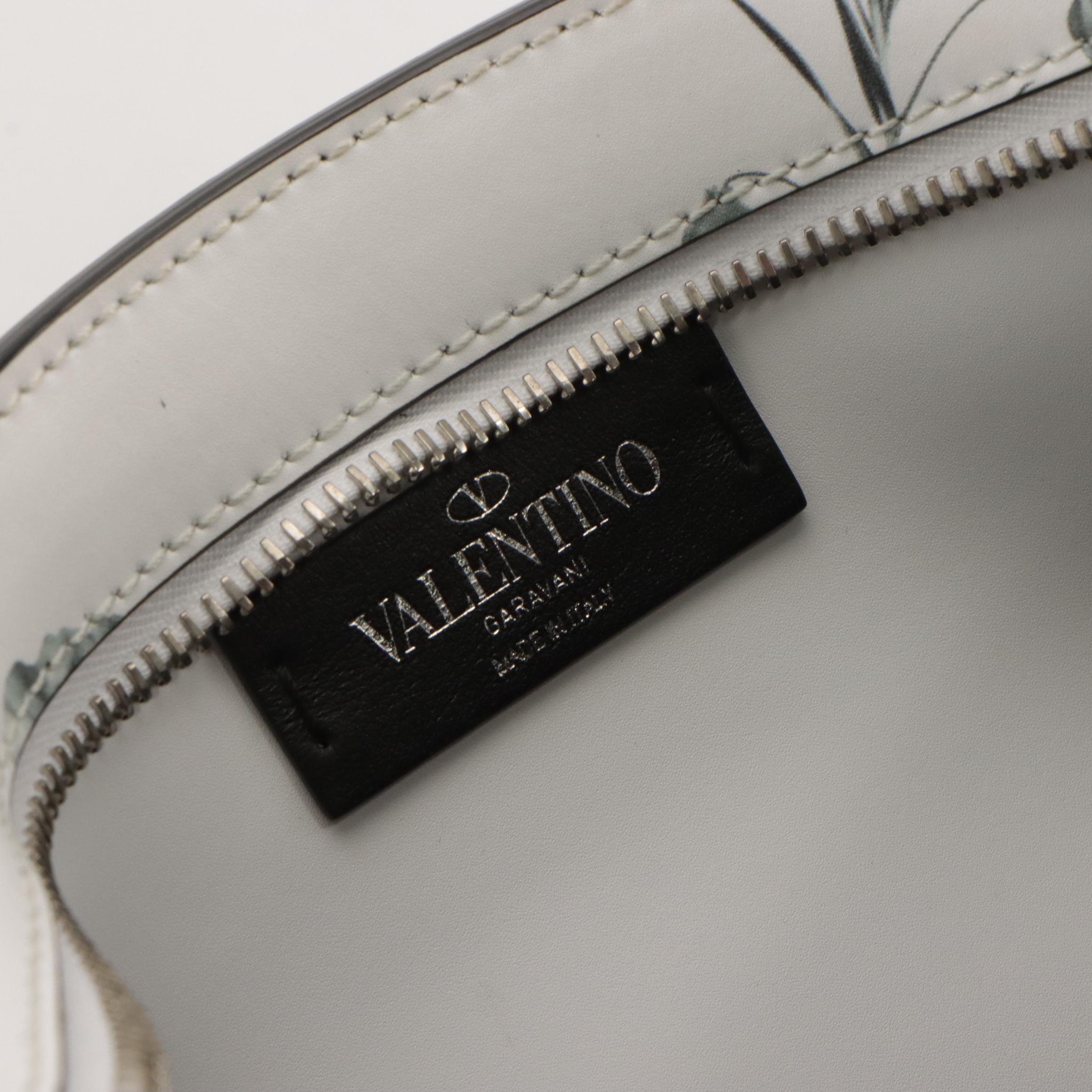 Valentino Garavani Floral Printed Belt Bag in Bright White Calfskin Leather