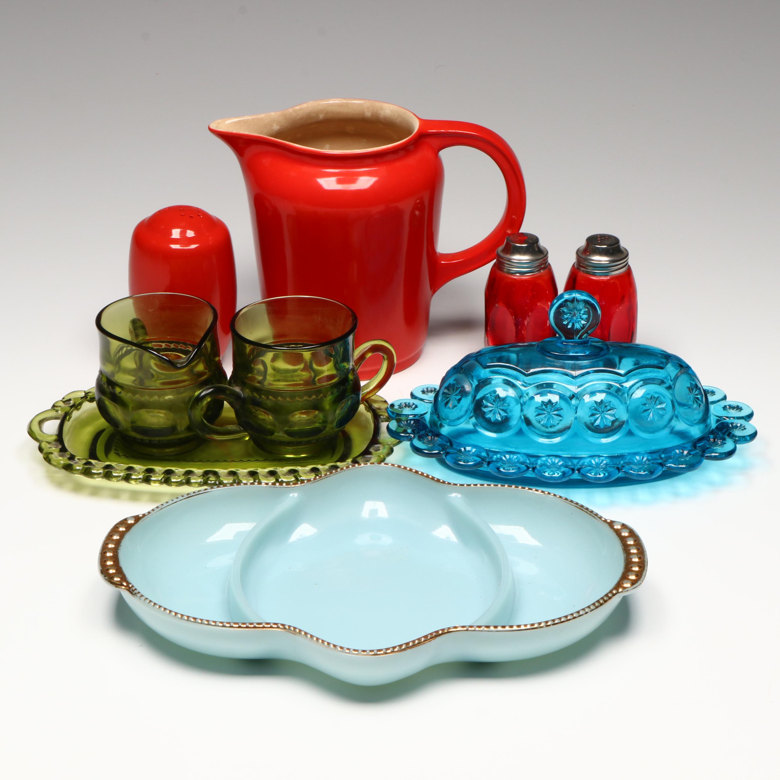 MCM Ceramic Pitcher and Pepper Shaker with Other Table Accessories