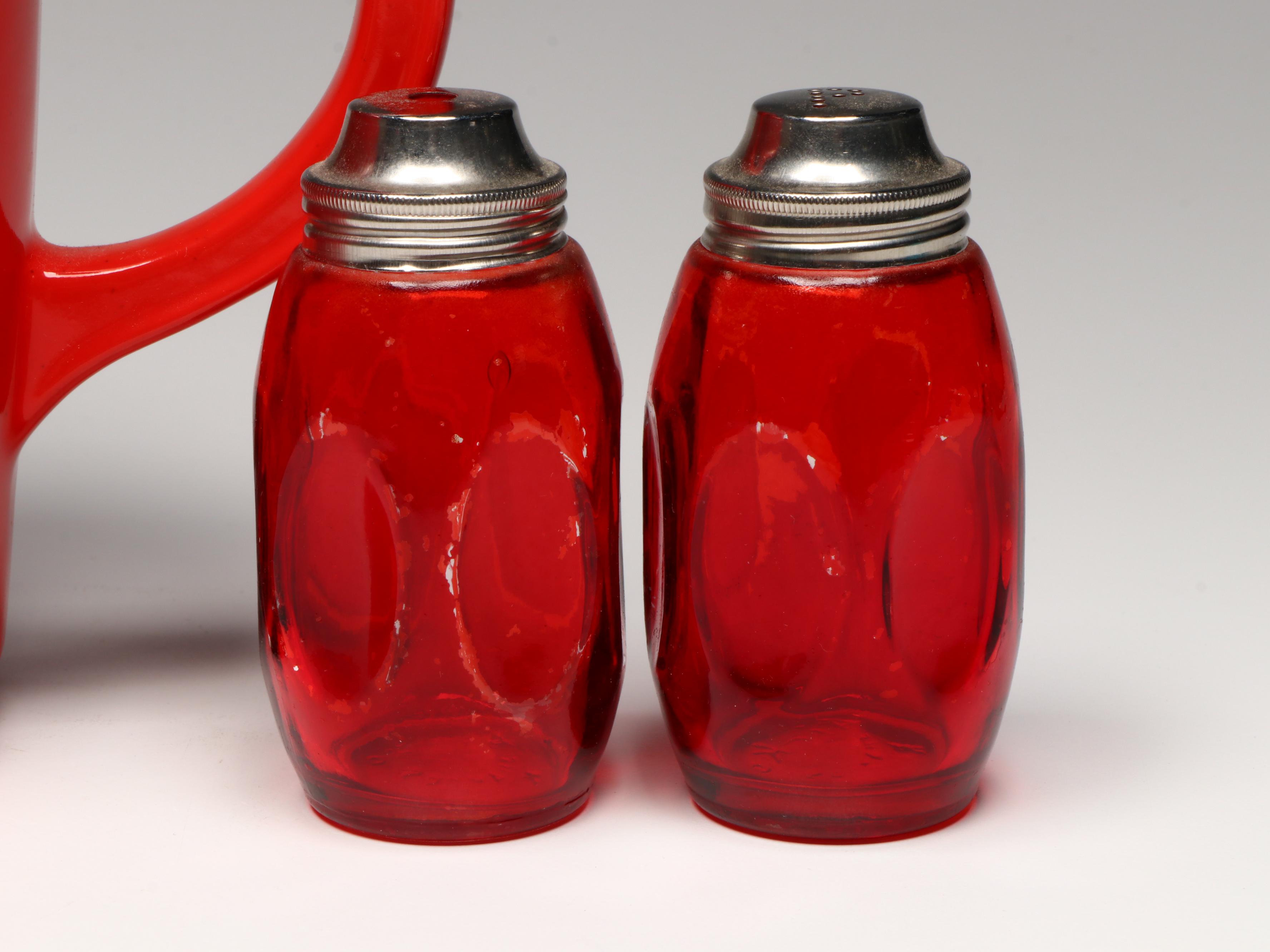 MCM Ceramic Pitcher and Pepper Shaker with Other Table Accessories