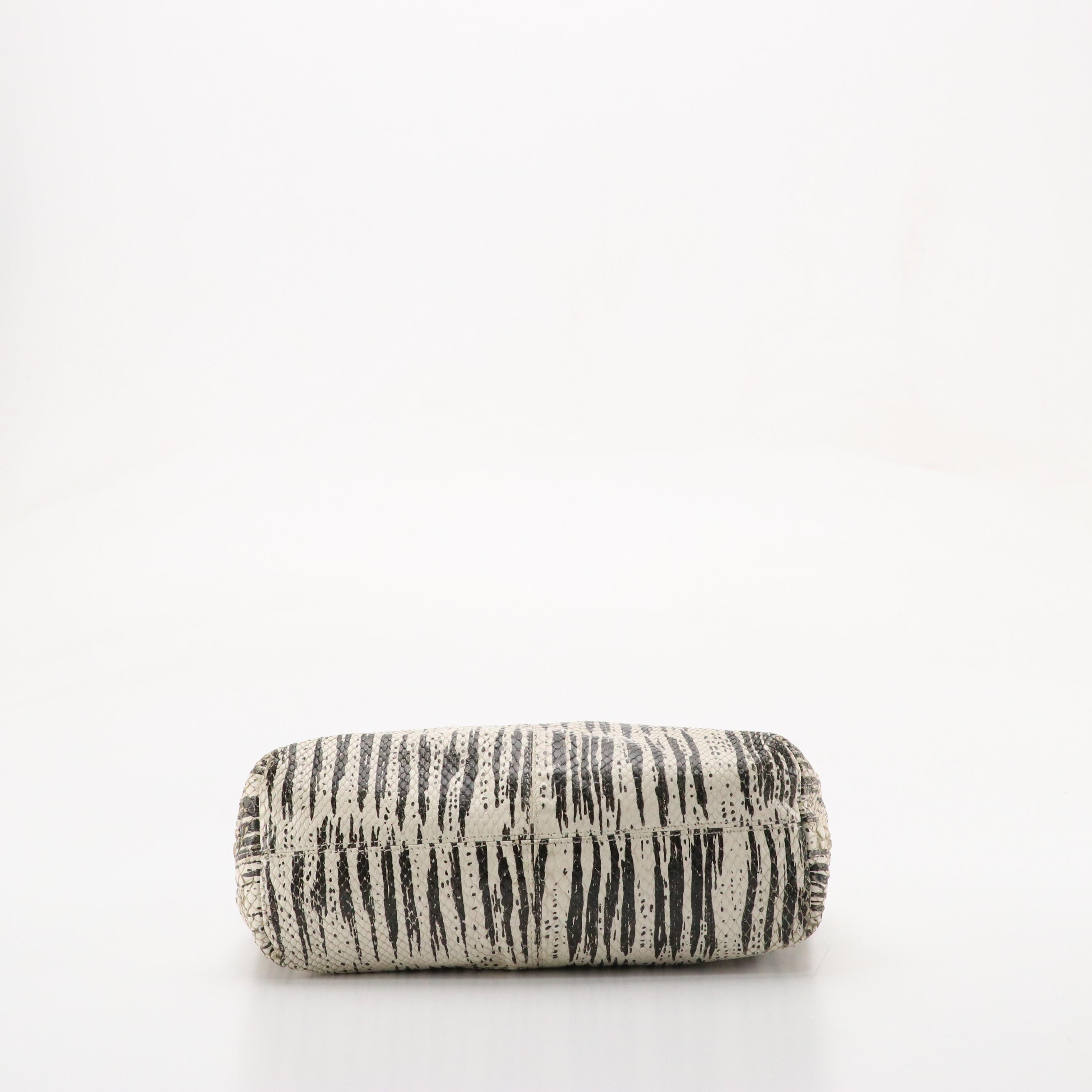Fendi FF Strap Shoulder Bag in Black & White Striped Snakeskin Leather