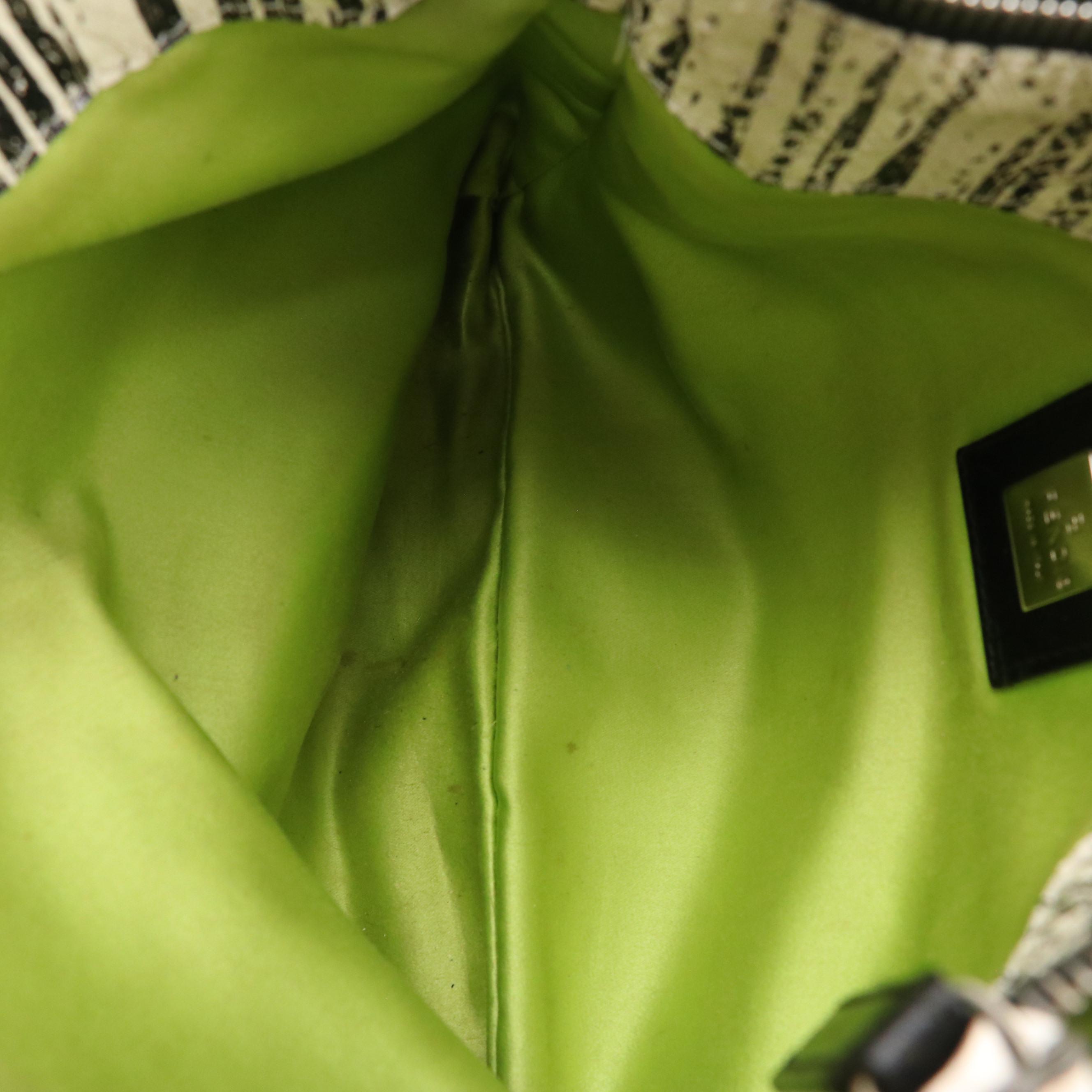 Fendi FF Strap Shoulder Bag in Black & White Striped Snakeskin Leather