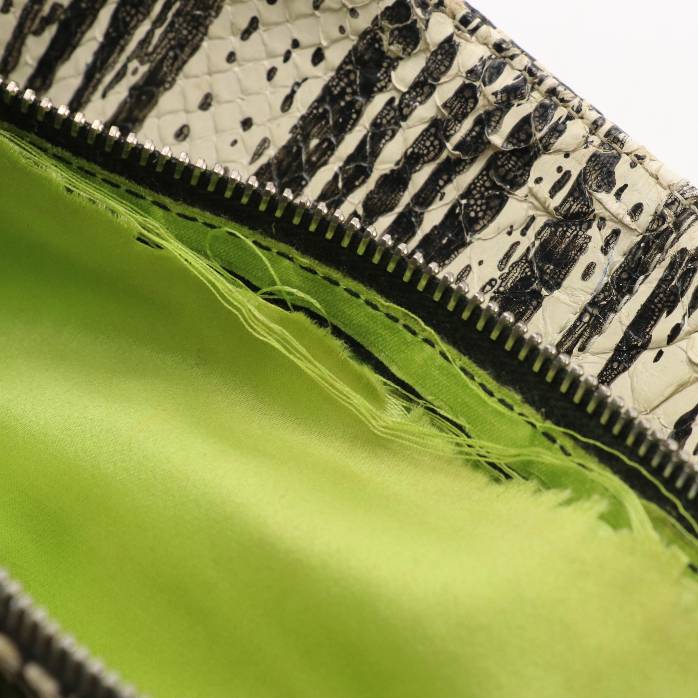 Fendi FF Strap Shoulder Bag in Black & White Striped Snakeskin Leather