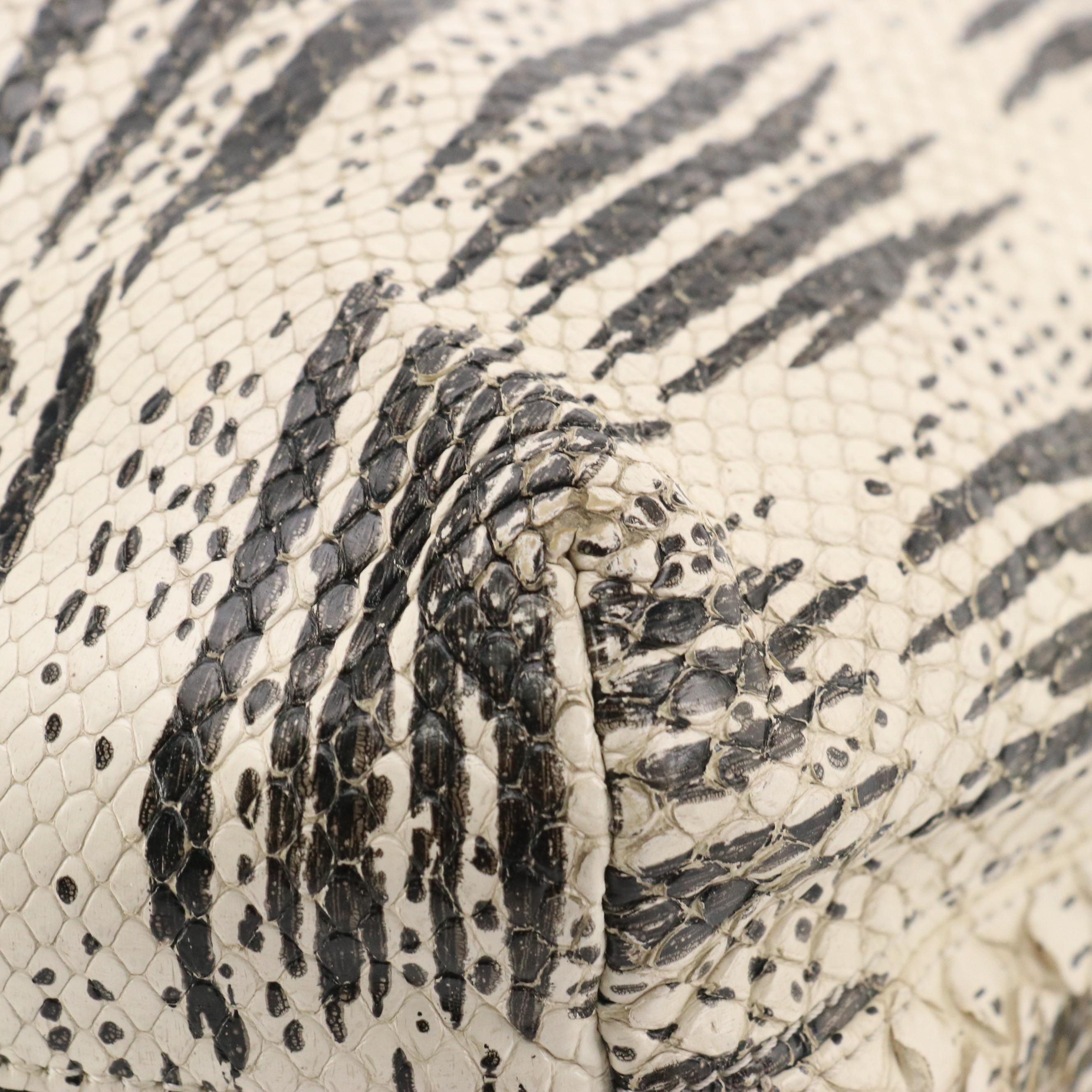 Fendi FF Strap Shoulder Bag in Black & White Striped Snakeskin Leather