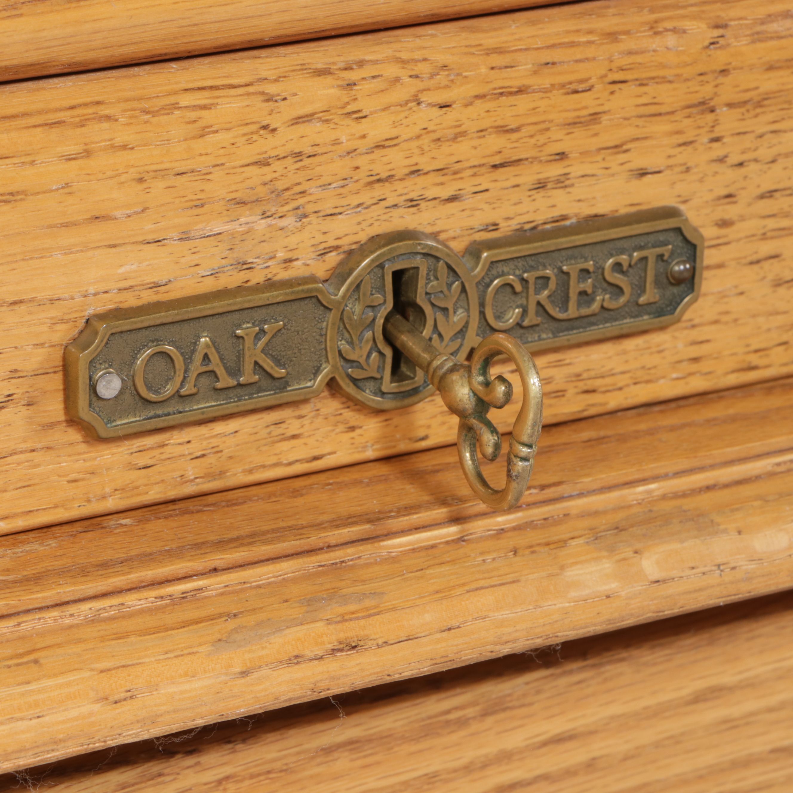 Oak Crest Oak Roll-Top Desk with Oak and Rattan Office Chair