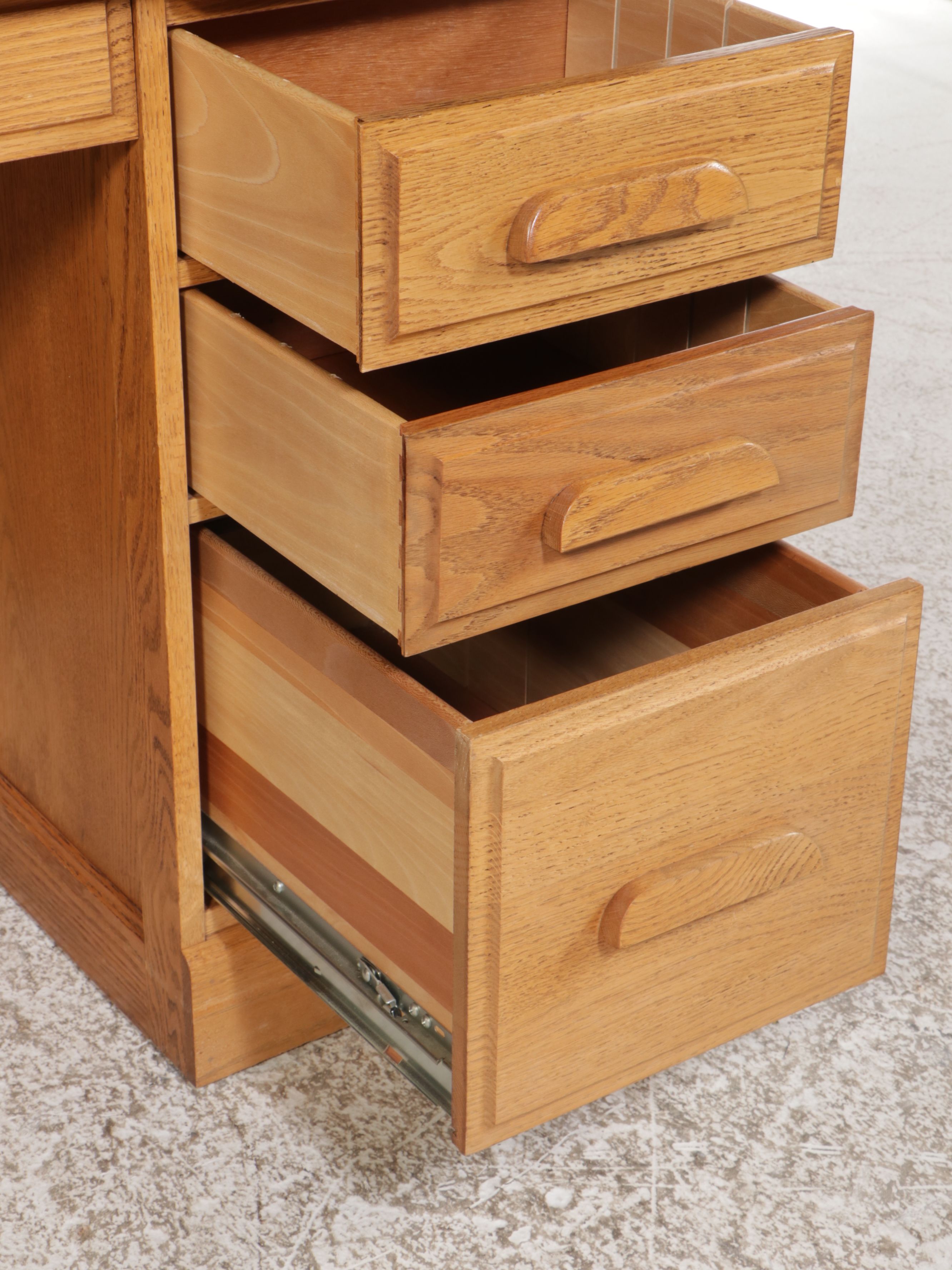 Oak Crest Oak Roll-Top Desk with Oak and Rattan Office Chair