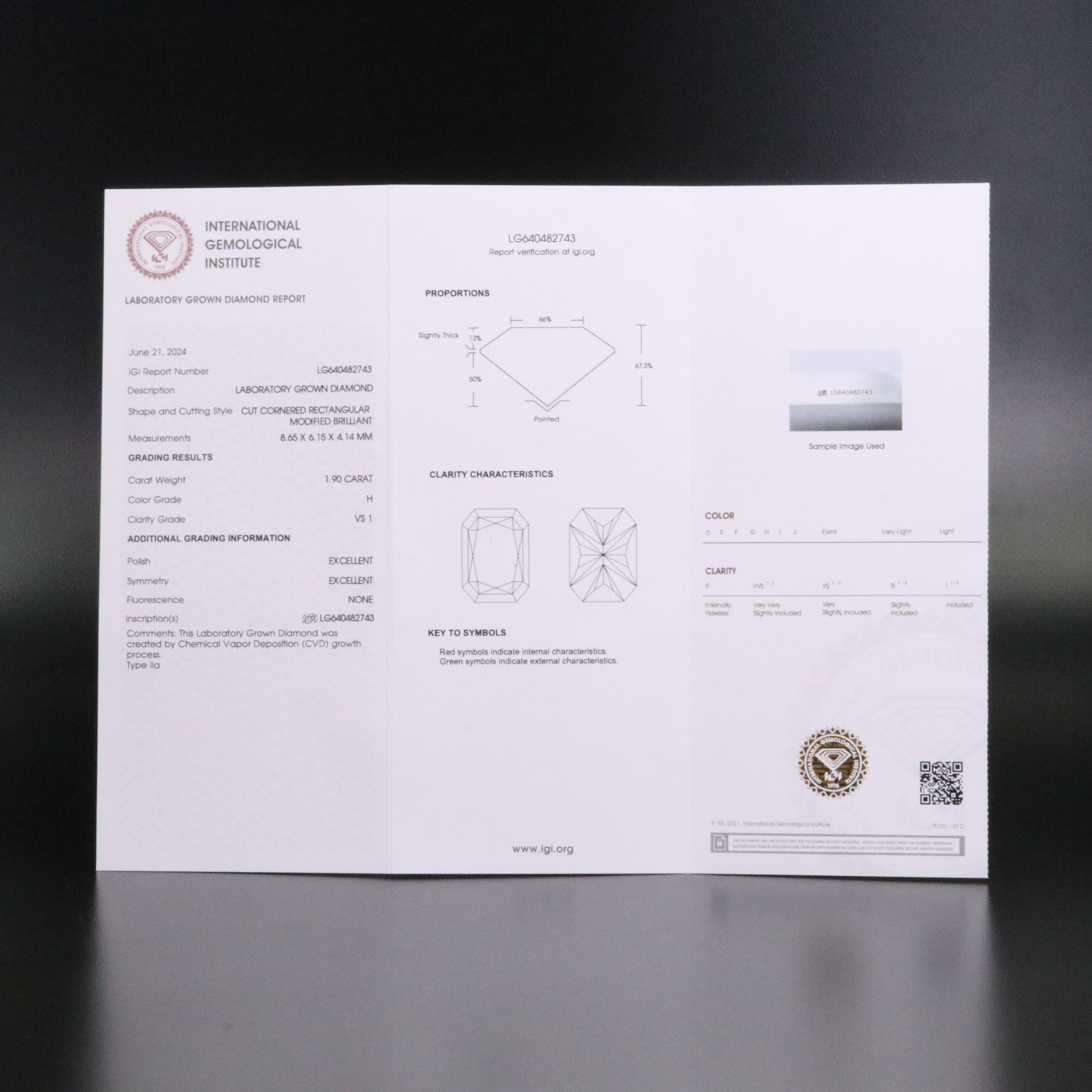 Loose 1.90 CT Lab Grown Diamond with IGI Report