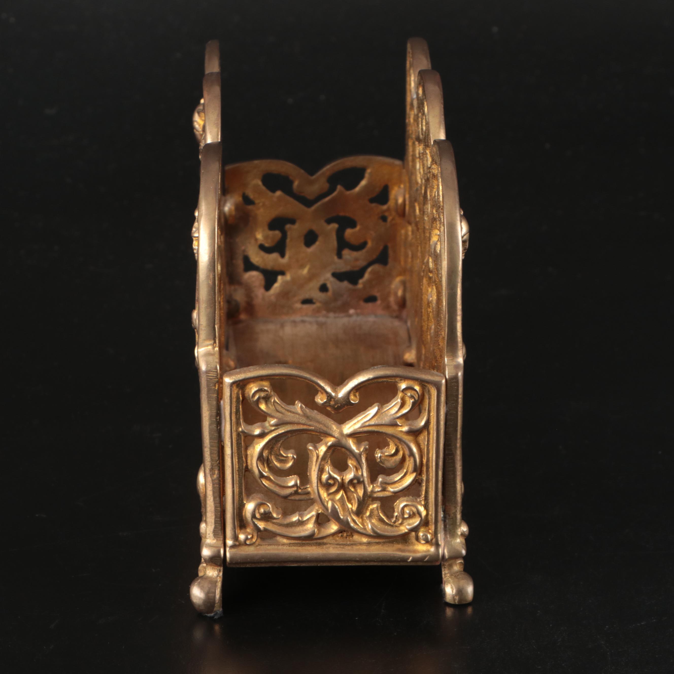 Austrian Brass Inkwell with Neoclassical Style Repoussé Brass Letter Holder