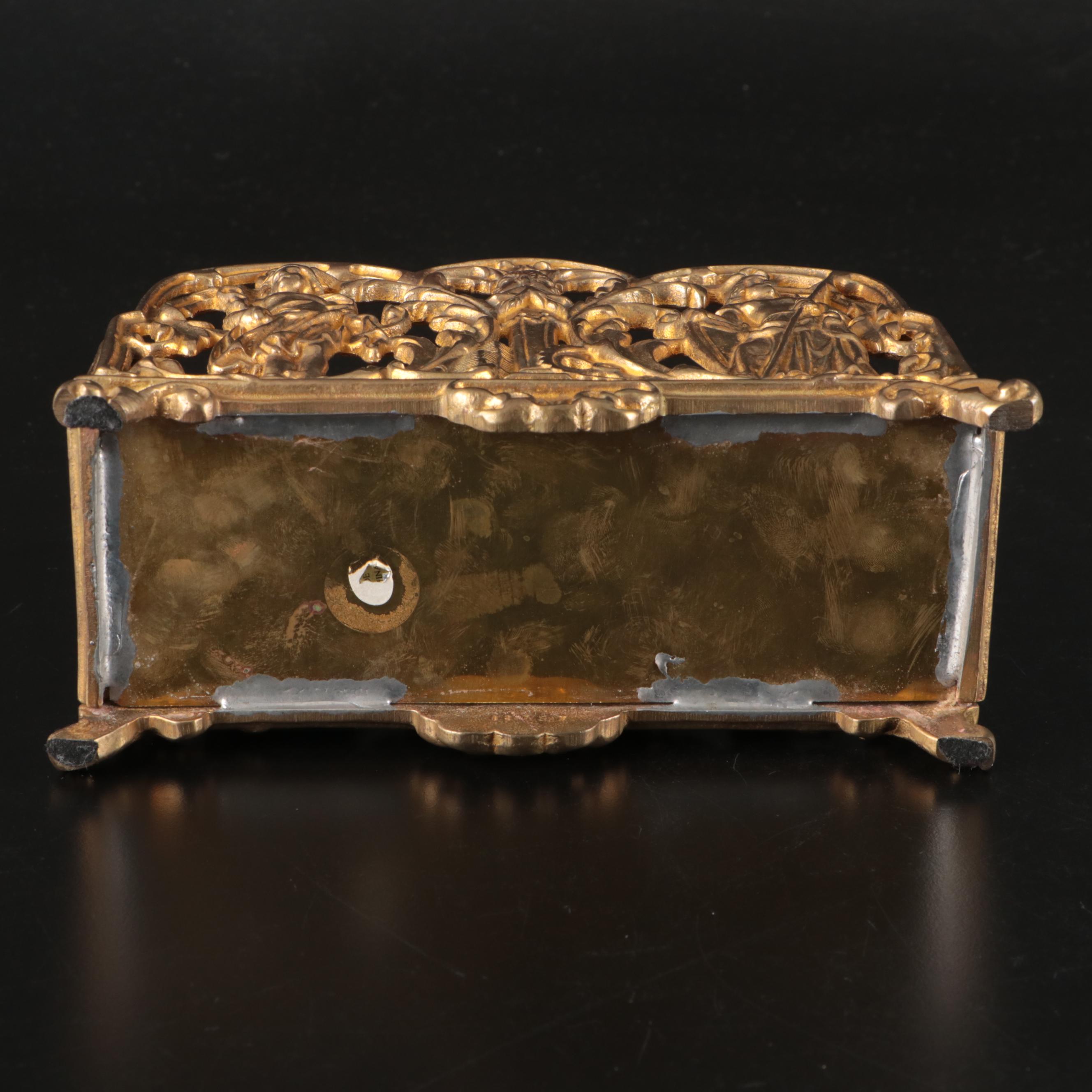 Austrian Brass Inkwell with Neoclassical Style Repoussé Brass Letter Holder