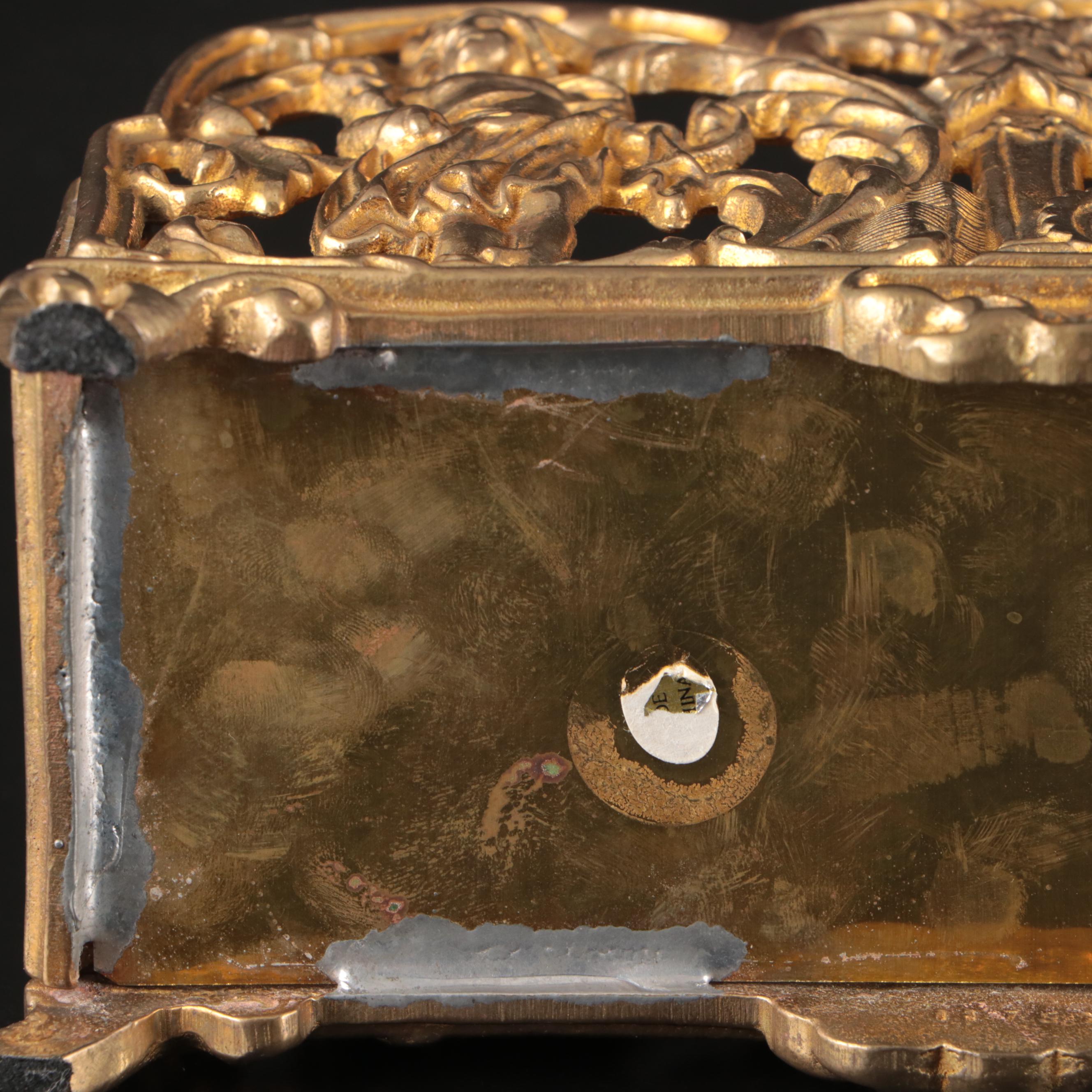 Austrian Brass Inkwell with Neoclassical Style Repoussé Brass Letter Holder