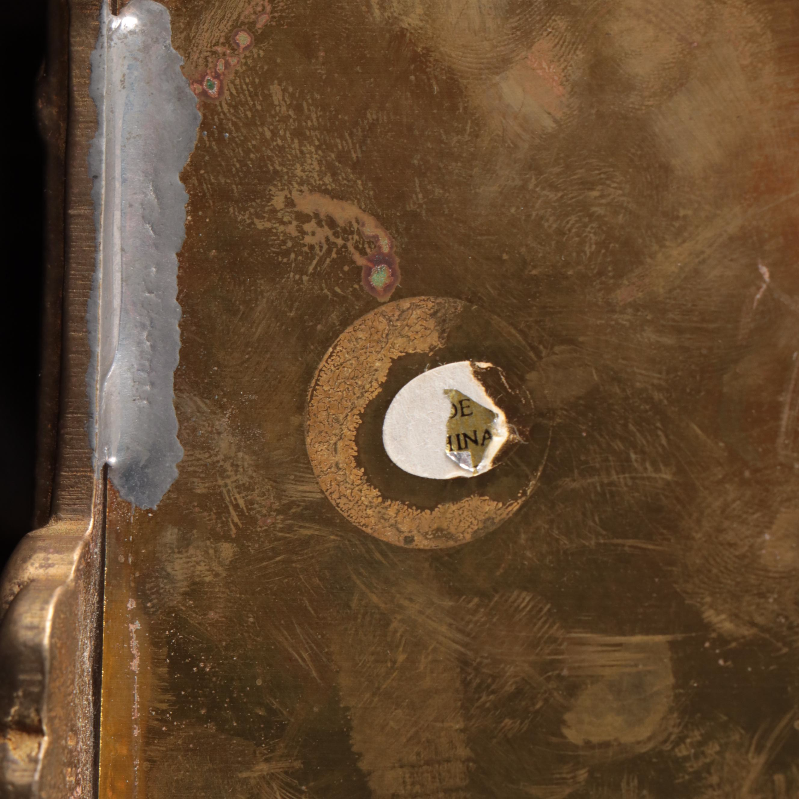 Austrian Brass Inkwell with Neoclassical Style Repoussé Brass Letter Holder