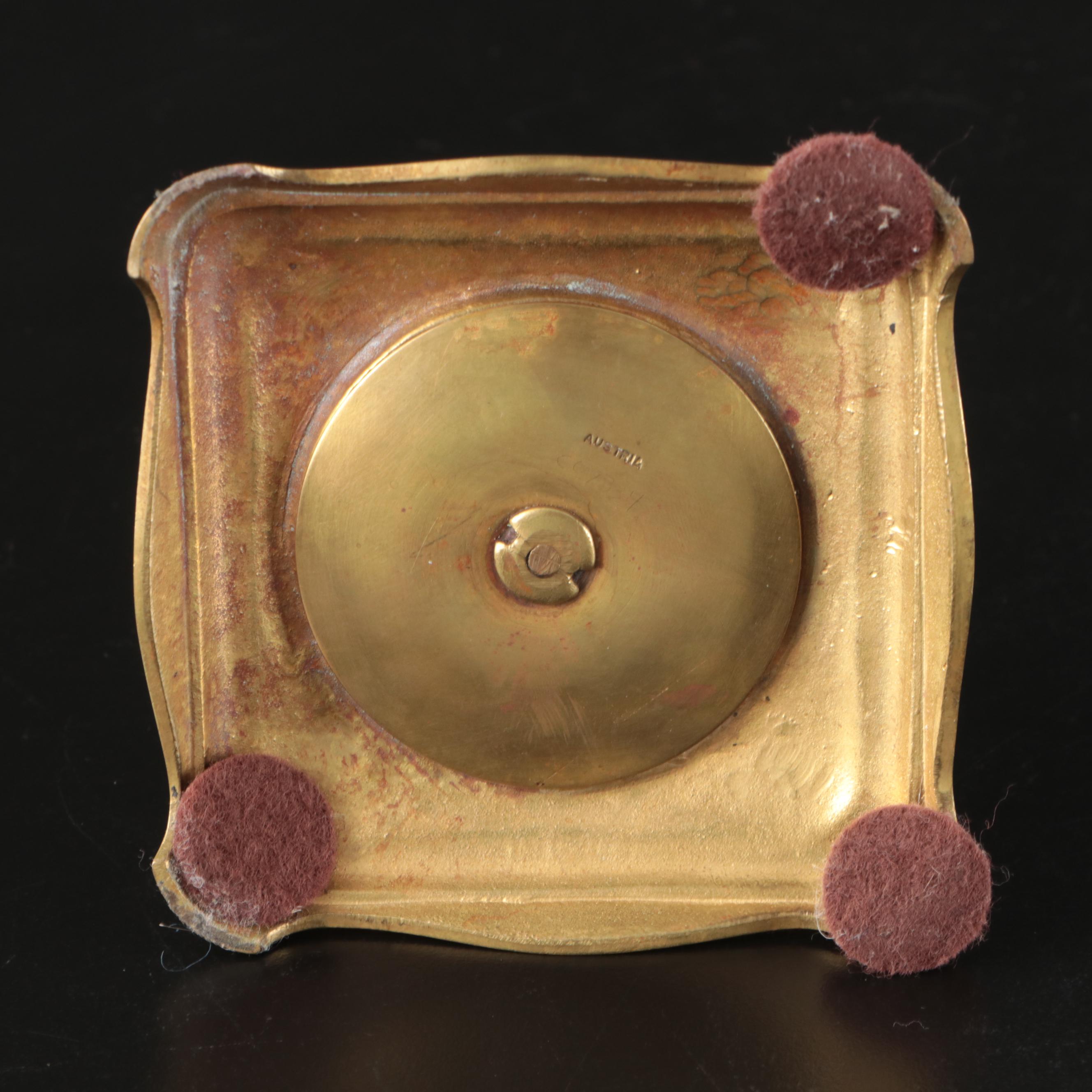 Austrian Brass Inkwell with Neoclassical Style Repoussé Brass Letter Holder