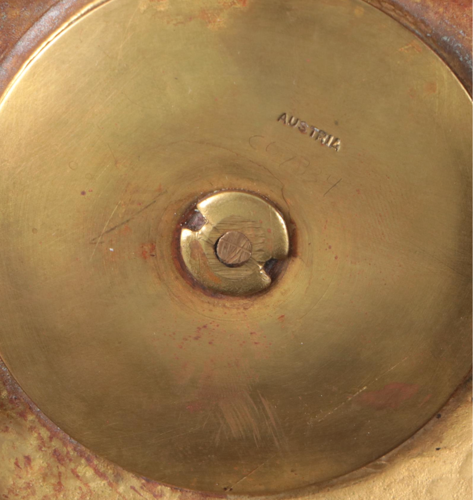Austrian Brass Inkwell with Neoclassical Style Repoussé Brass Letter Holder