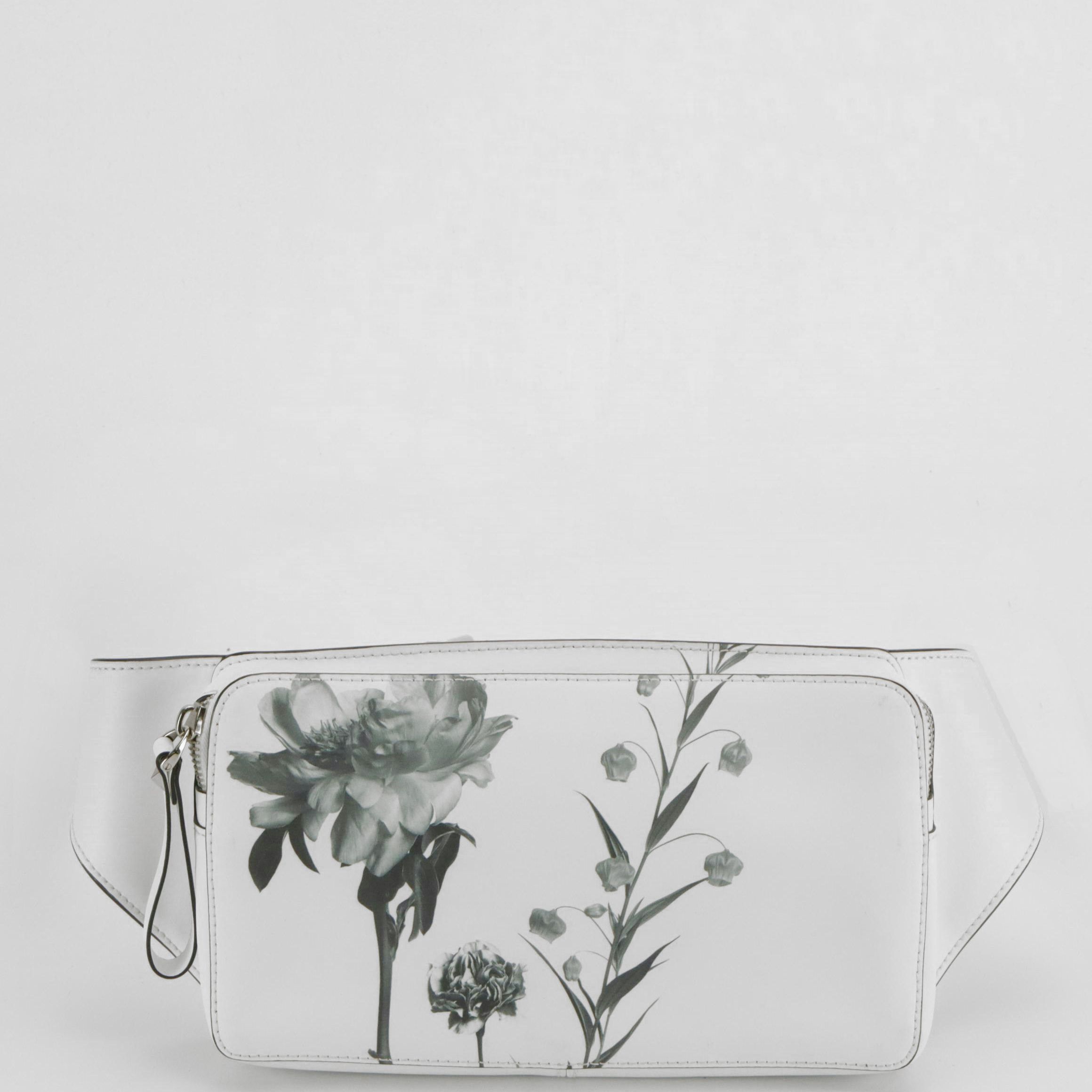 Valentino Garavani Floral Printed Belt Bag in Bright White Calfskin Leather