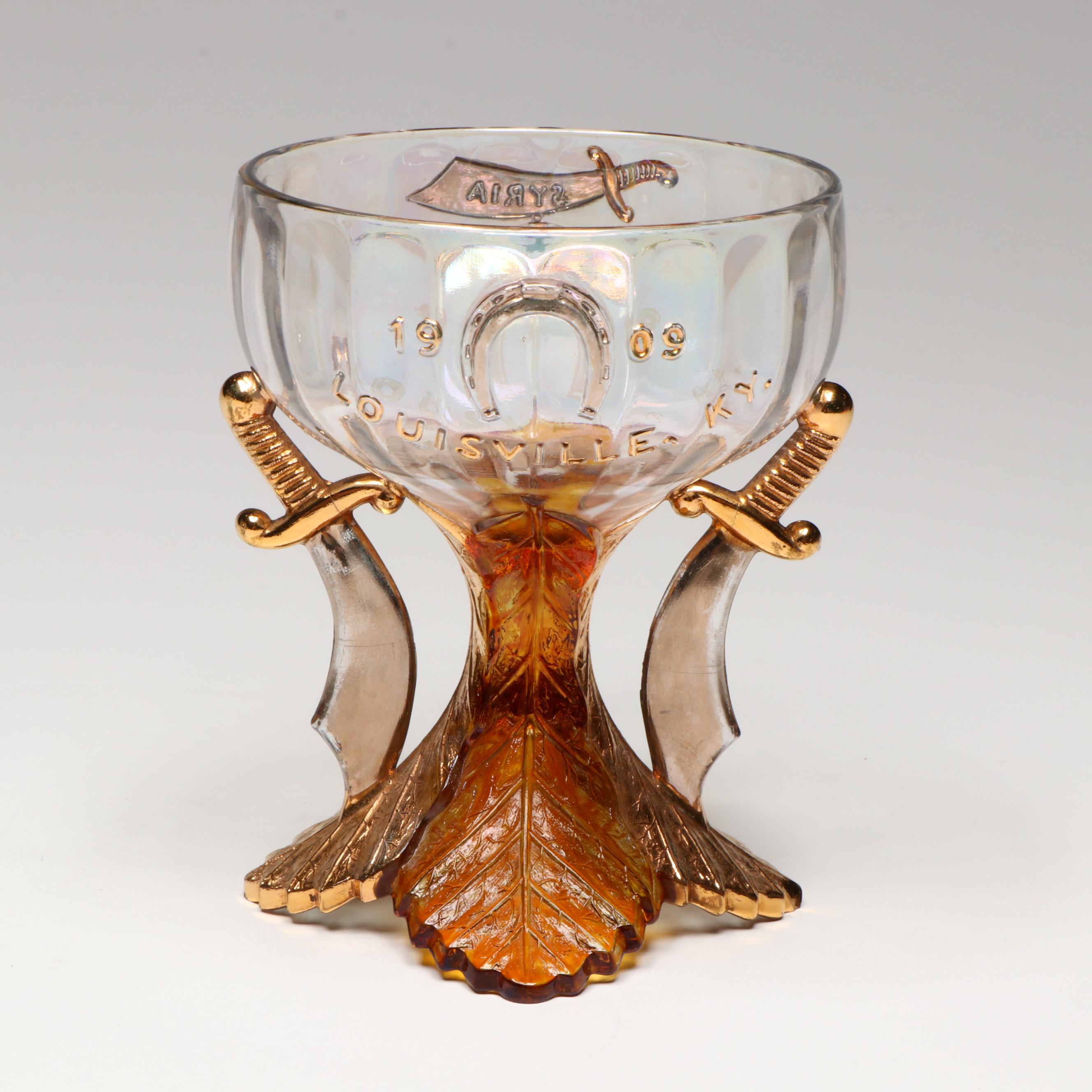 US Glass Shriner's Convention Tobacco Leaf Goblet and Mug, Early-20th Century