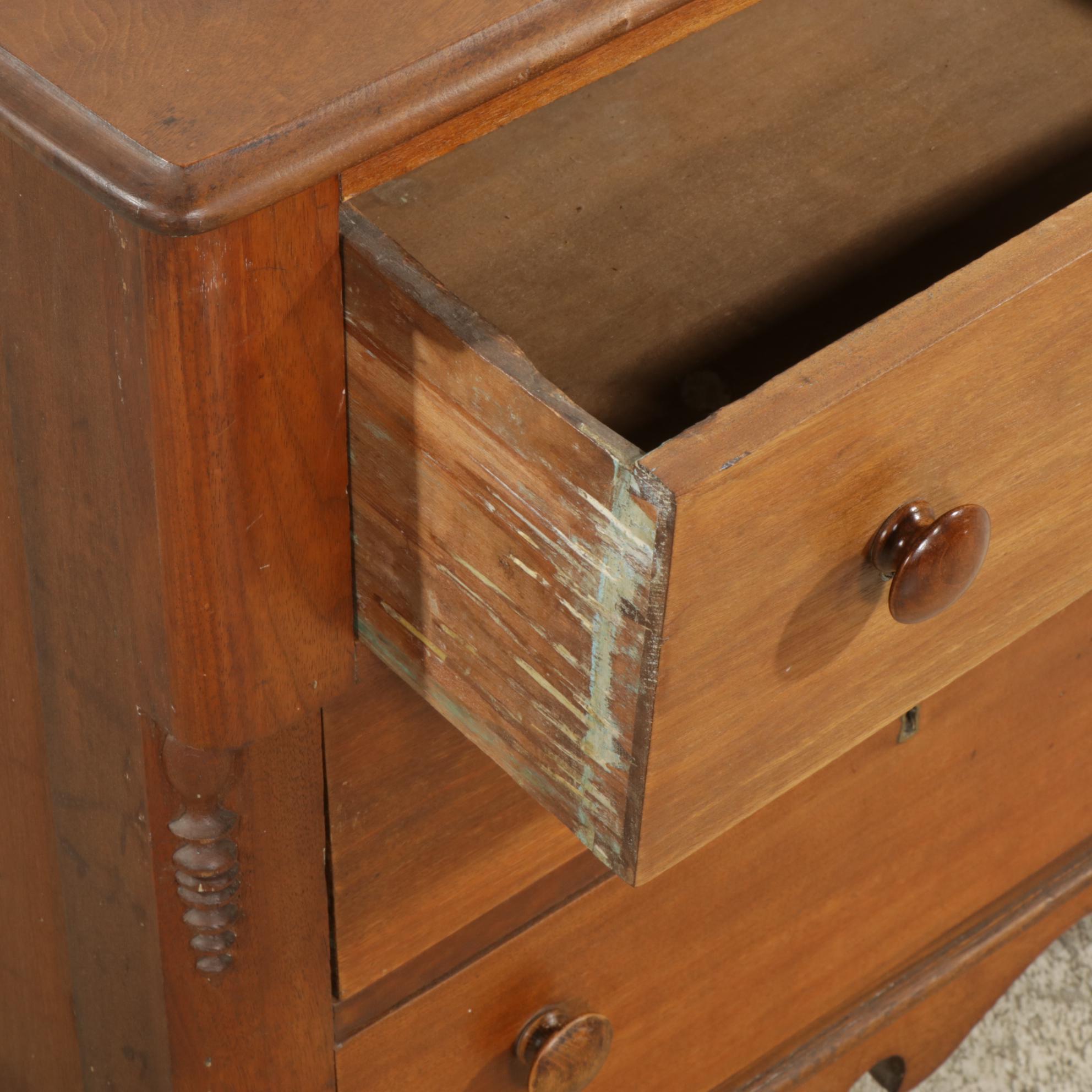 American Empire Style Walnut Three-Drawer Chest, Mid to Late 19th Century