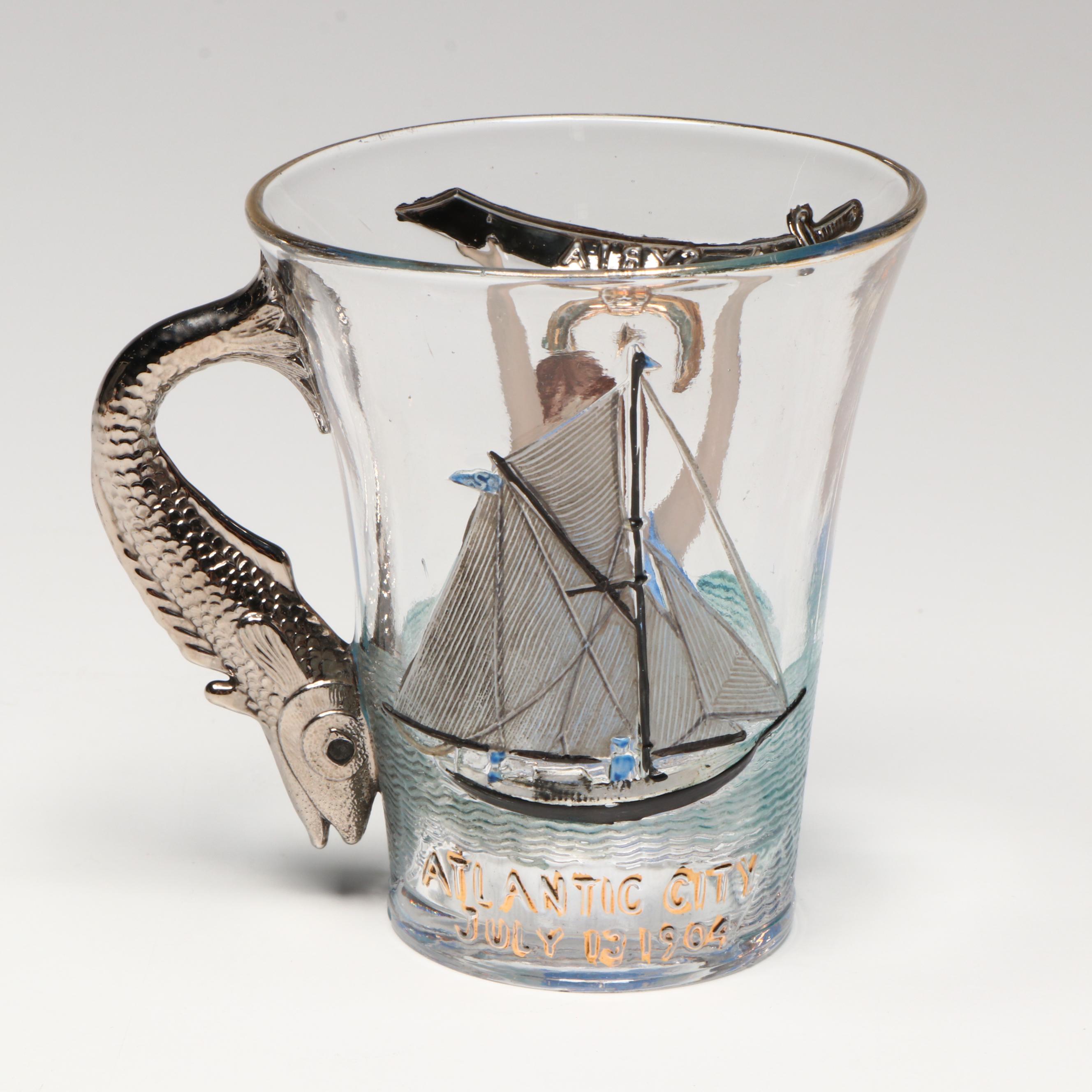 US Glass Shriner's Convention Tobacco Leaf Goblet and Mug, Early-20th Century