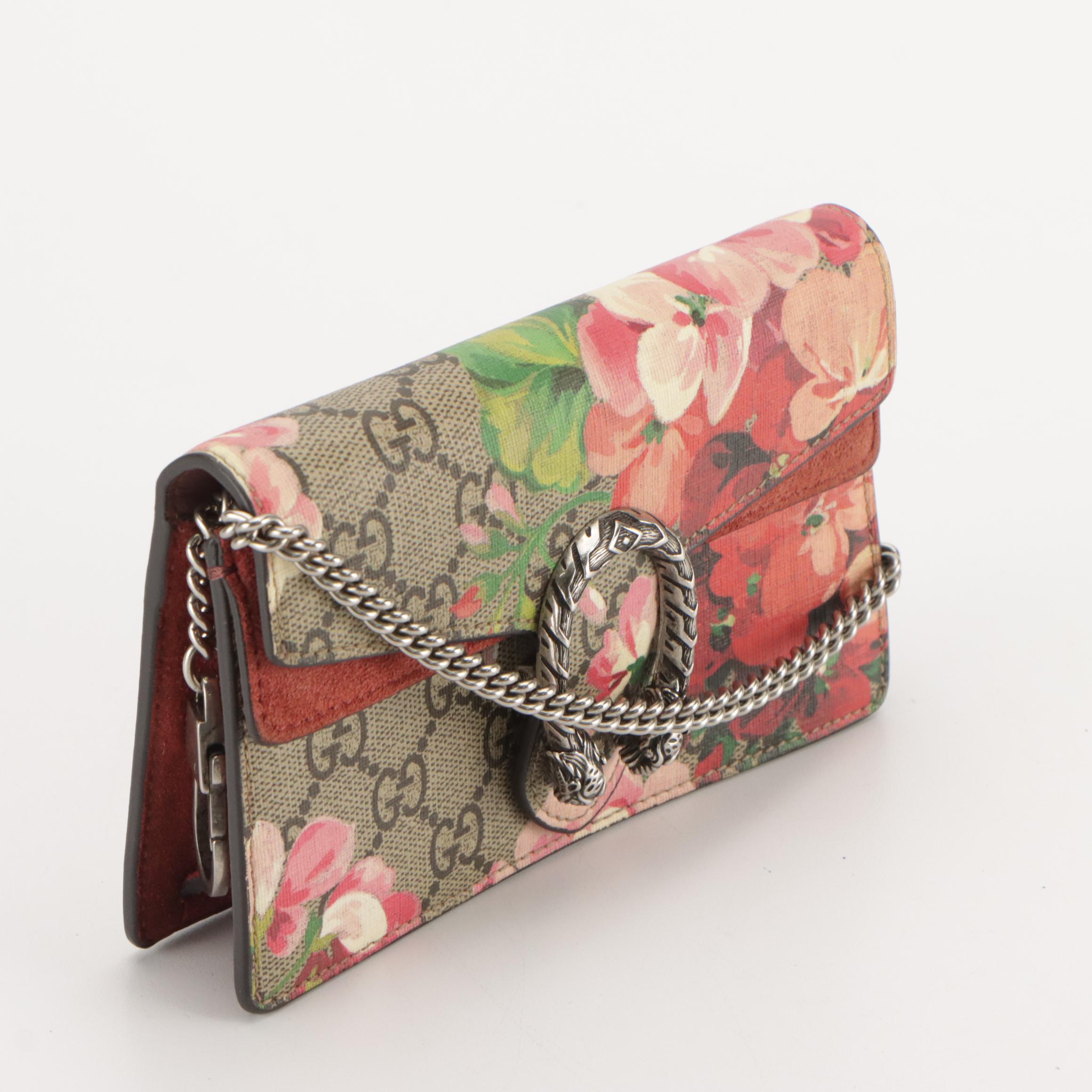 Gucci Super Mini Dionysus Crossbody in Blooms GG Supreme Canvas and Mauve Suede