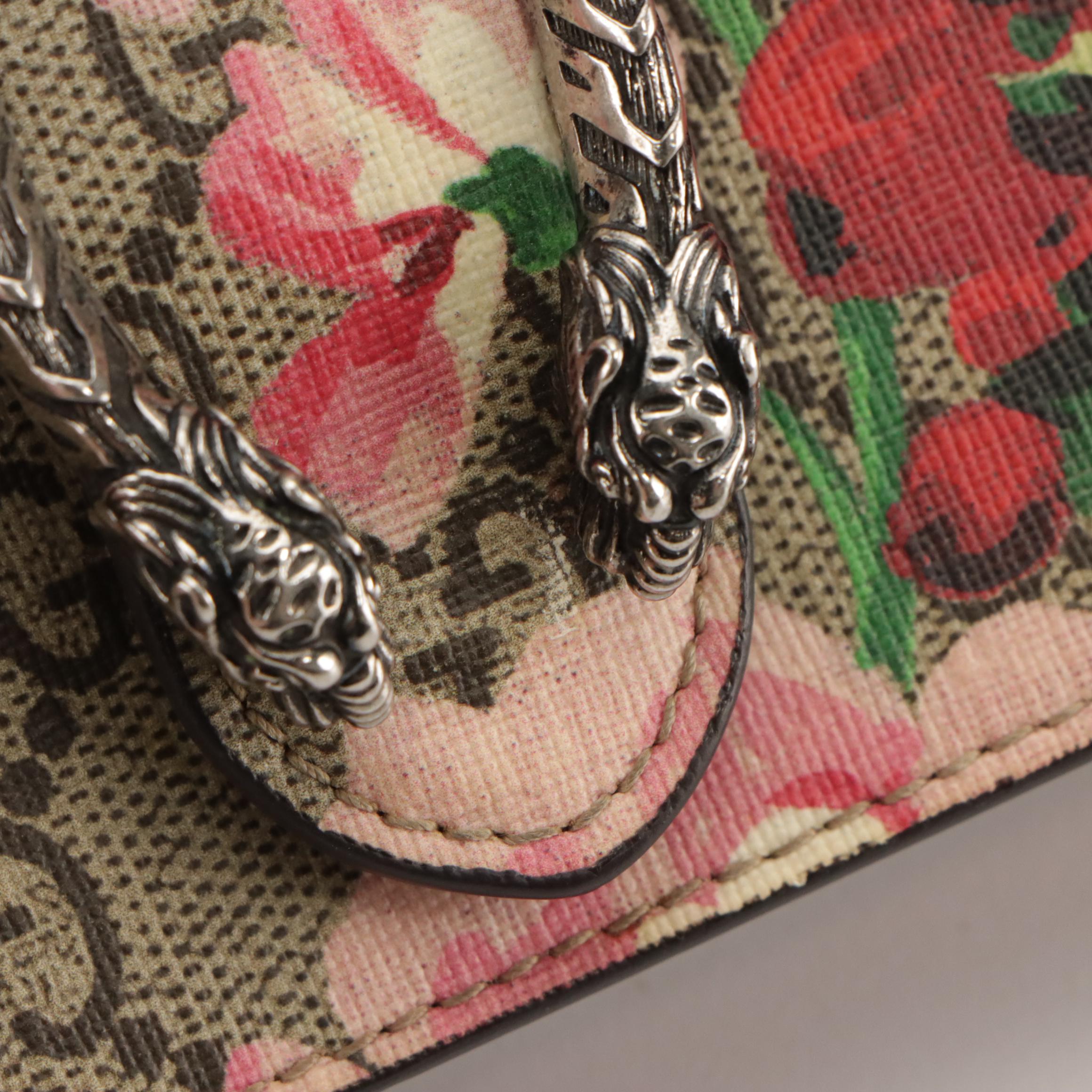 Gucci Super Mini Dionysus Crossbody in Blooms GG Supreme Canvas and Mauve Suede