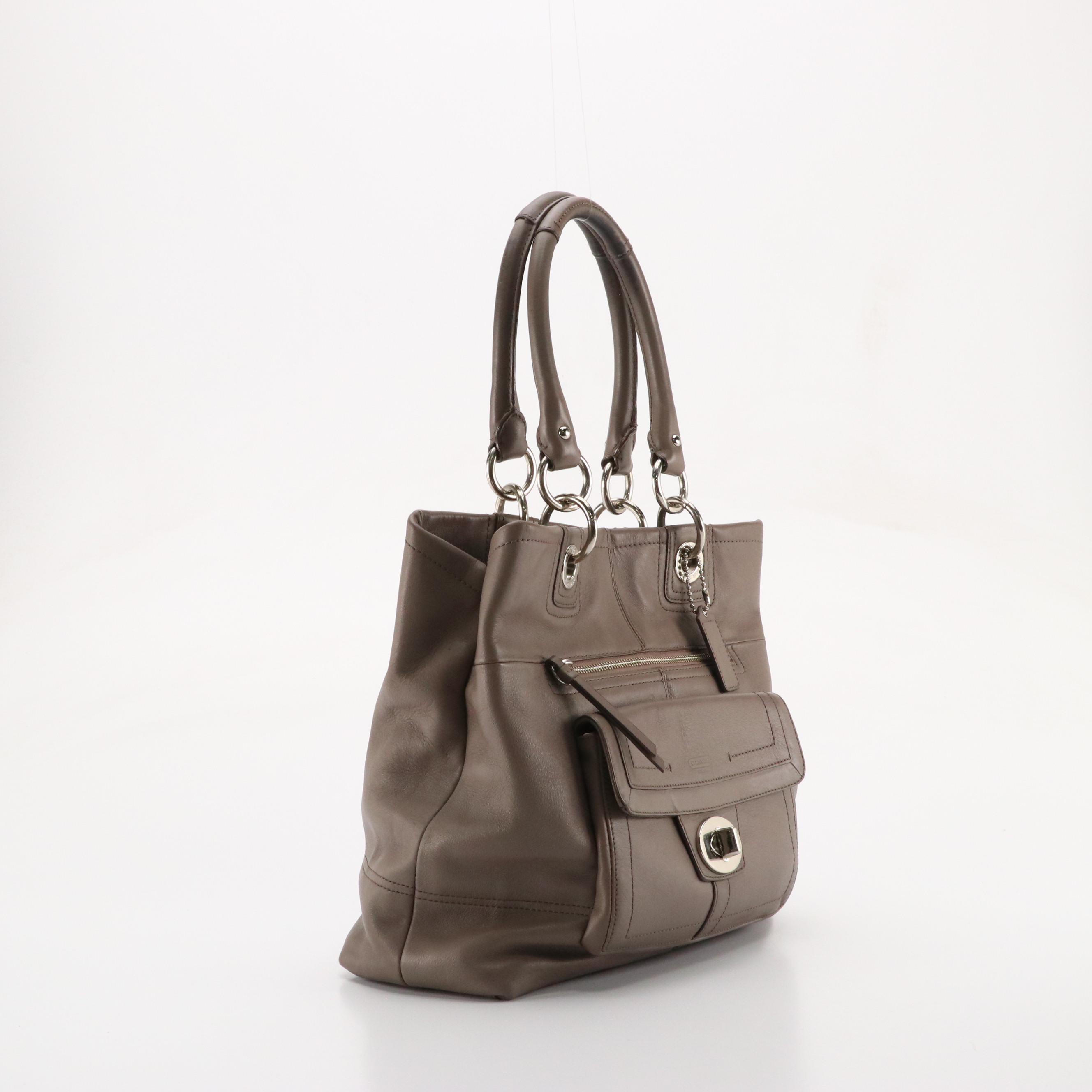 Coach Hampton Turnlock Shoulder Bag in Gray Leather