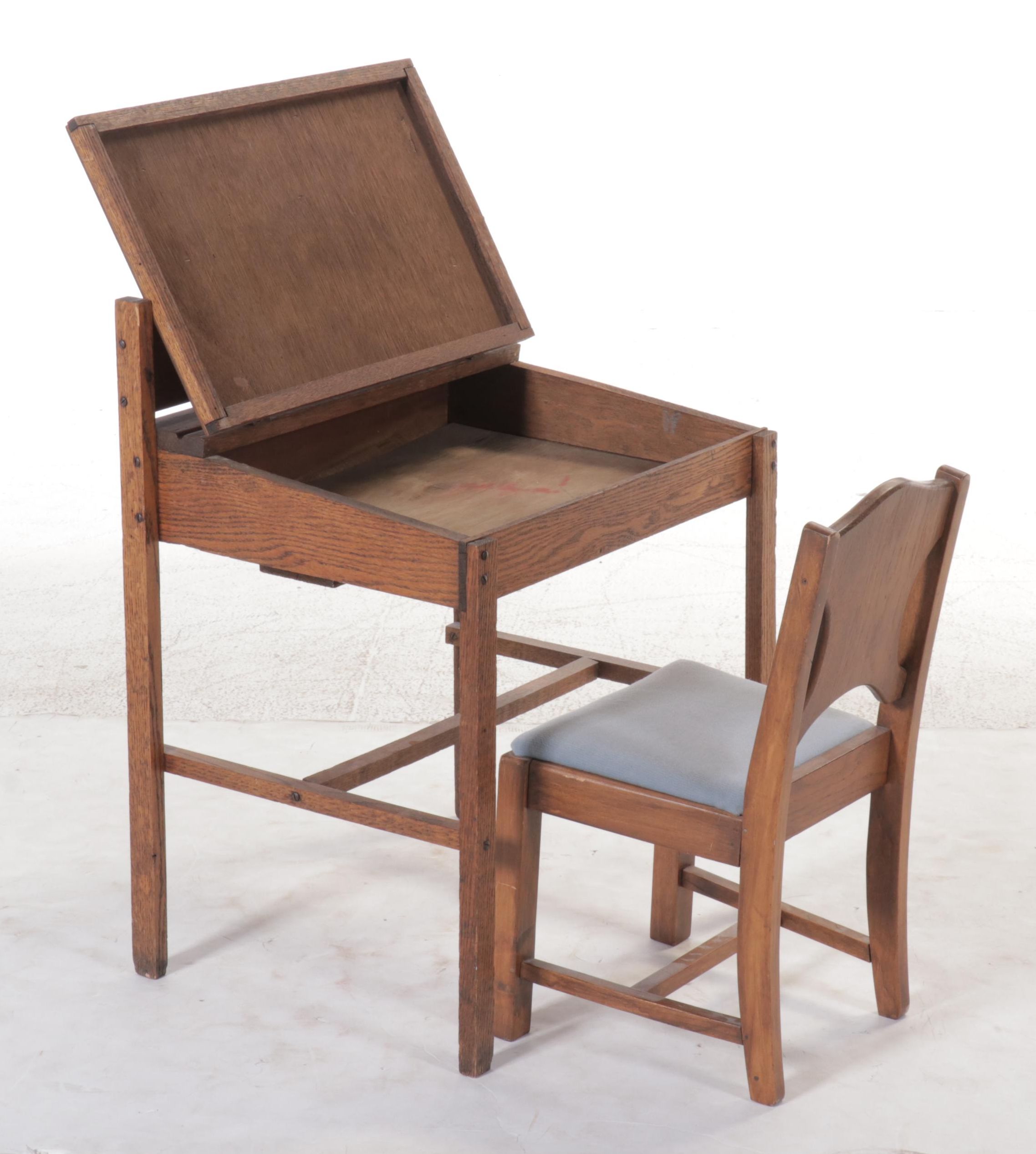 Oak Student Desk and Chair, 20th Century
