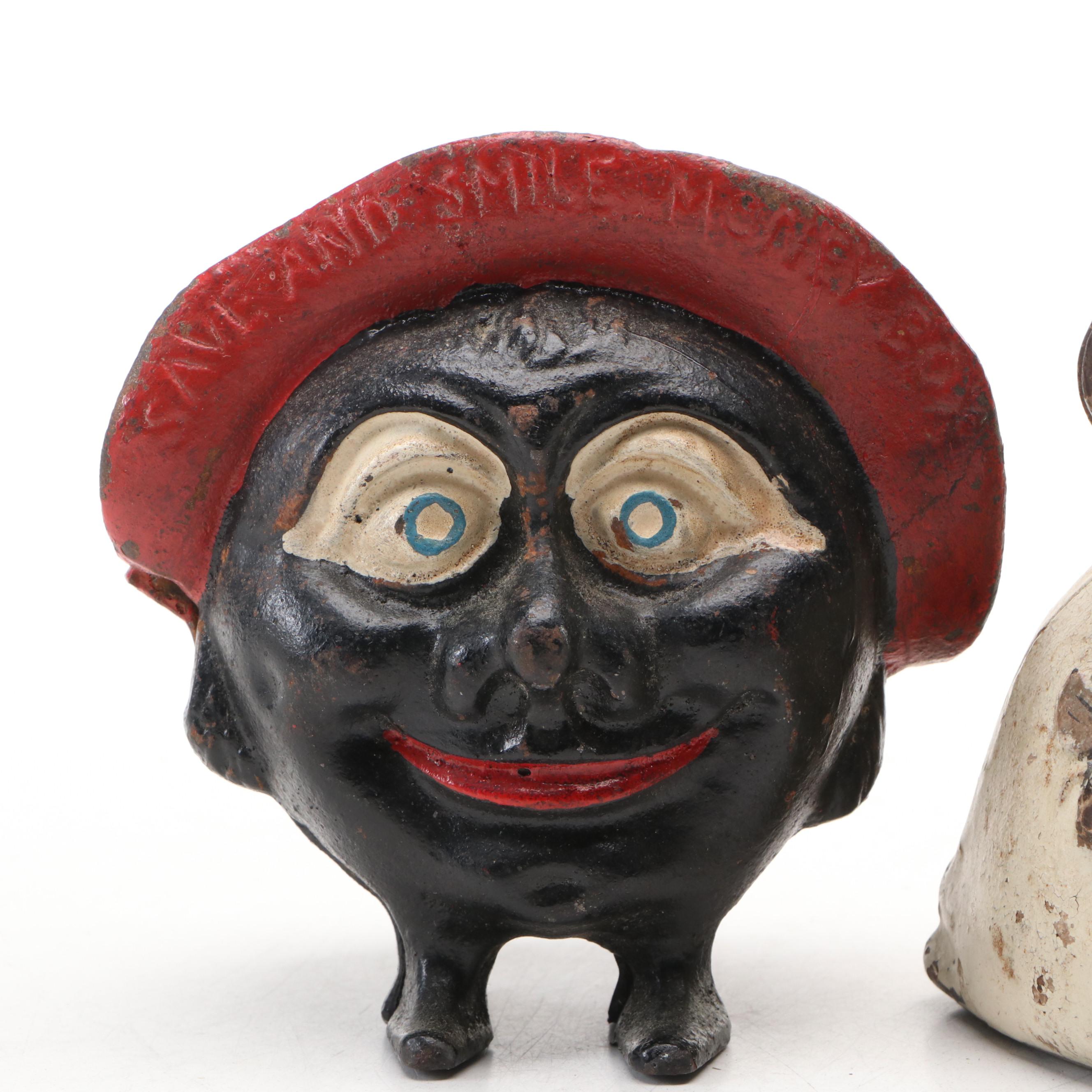 Cast Iron Save and Smile Money Box with Dog Bank, Early 20th Century