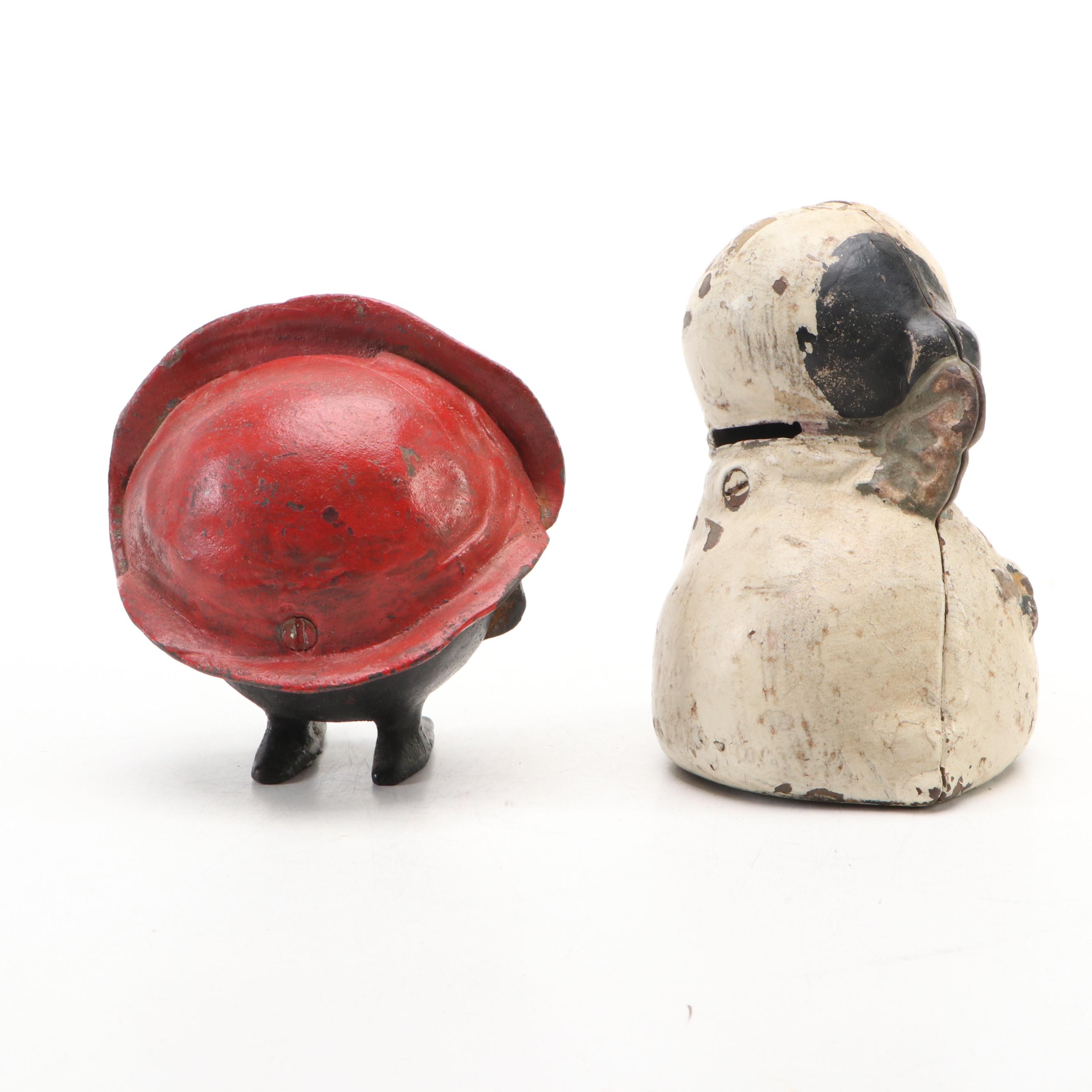 Cast Iron Save and Smile Money Box with Dog Bank, Early 20th Century