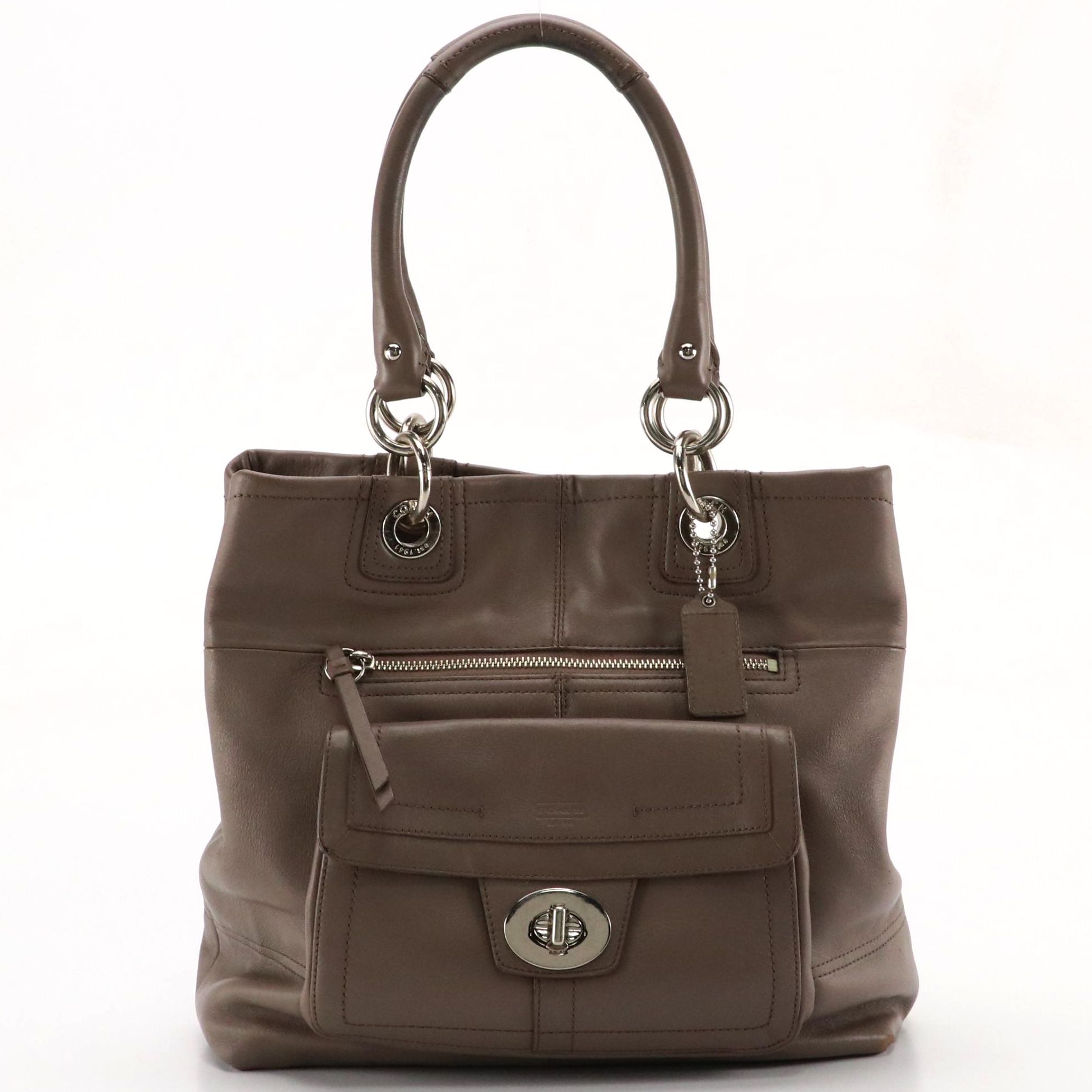 Coach Hampton Turnlock Shoulder Bag in Gray Leather
