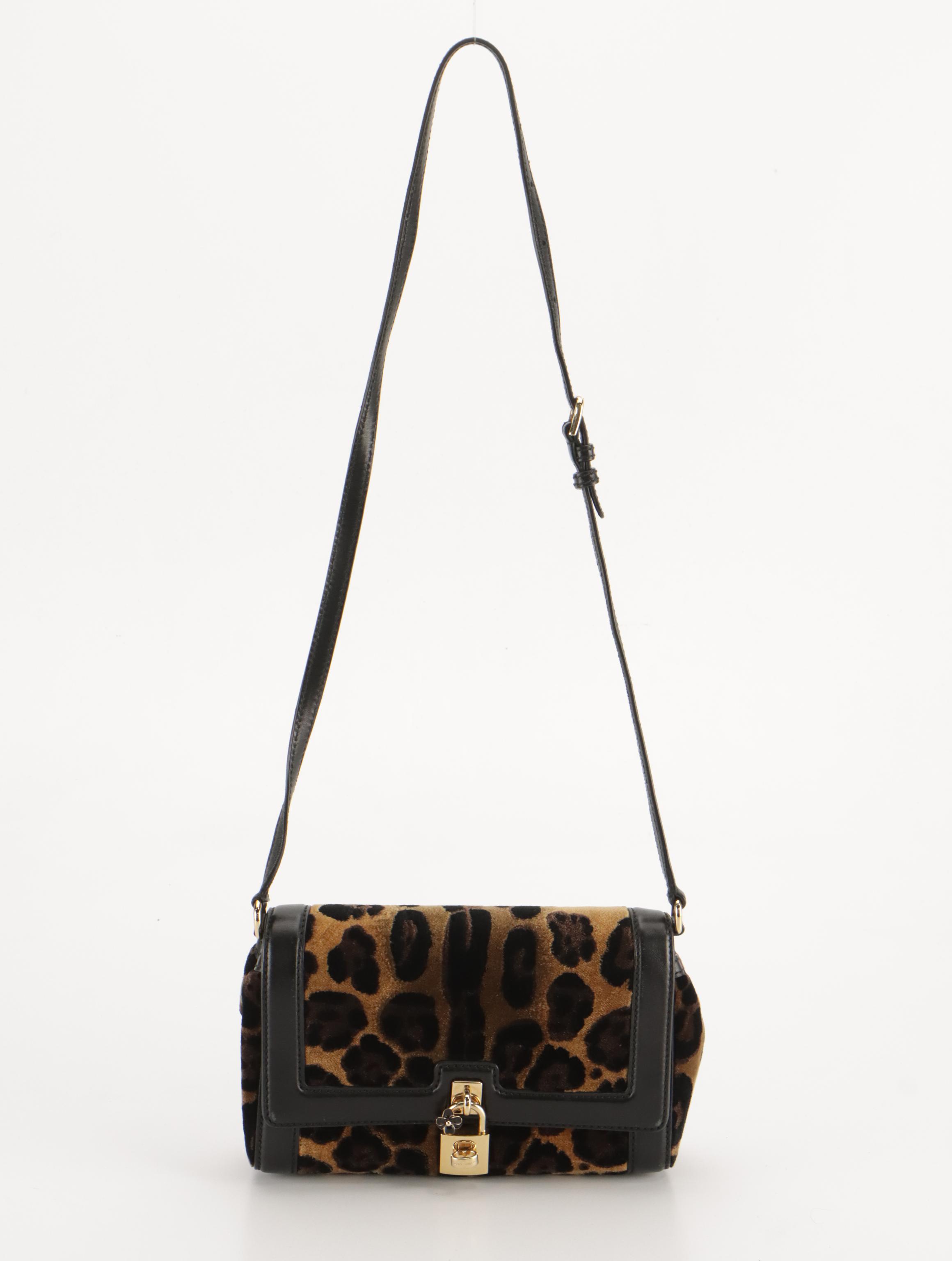 Dolce & Gabbana Padlock Flap Shoulder Bag in Leopard Print Velour & Leather Trim
