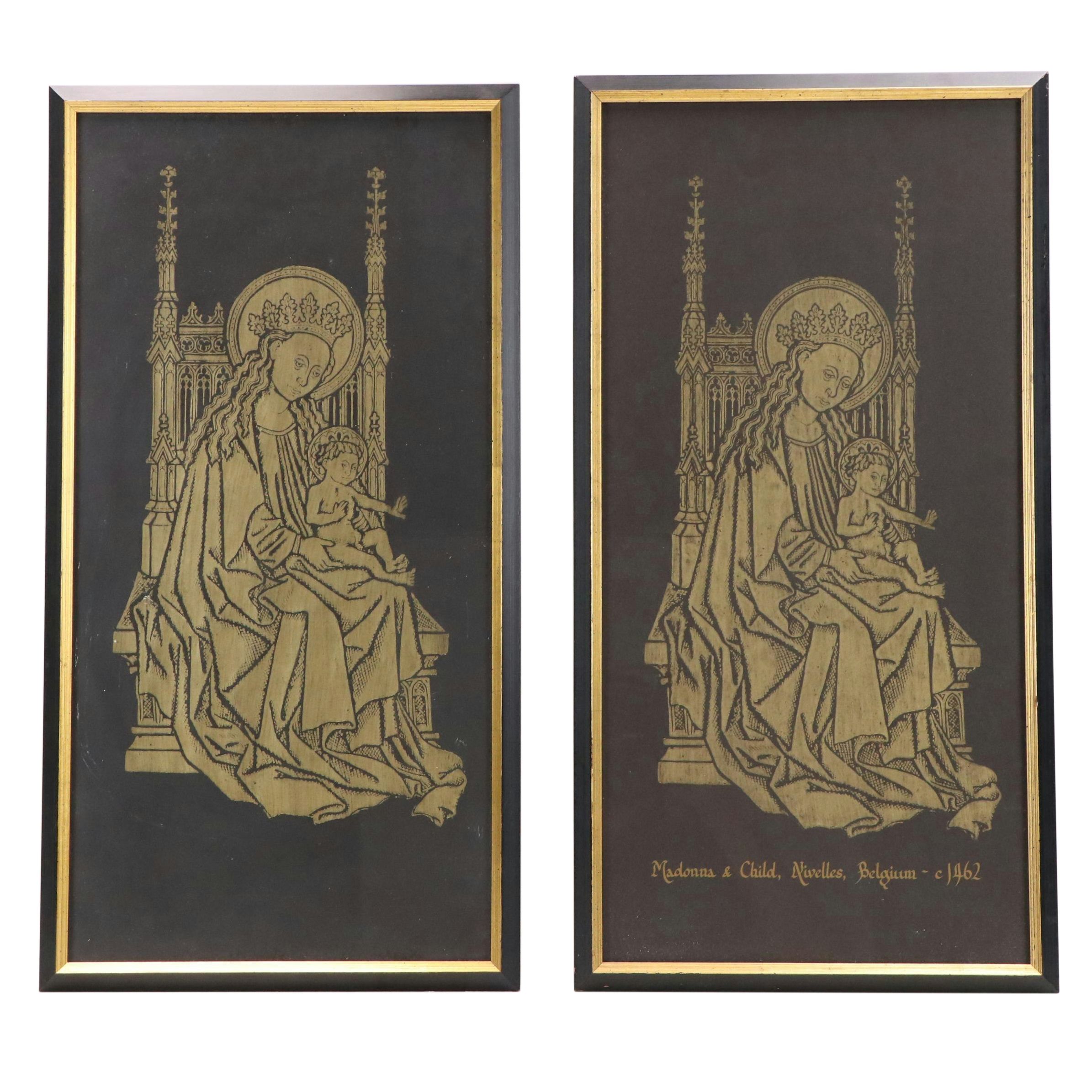 Pair of Brass Rubbings of Belgian Madonna and Child from Nivelles