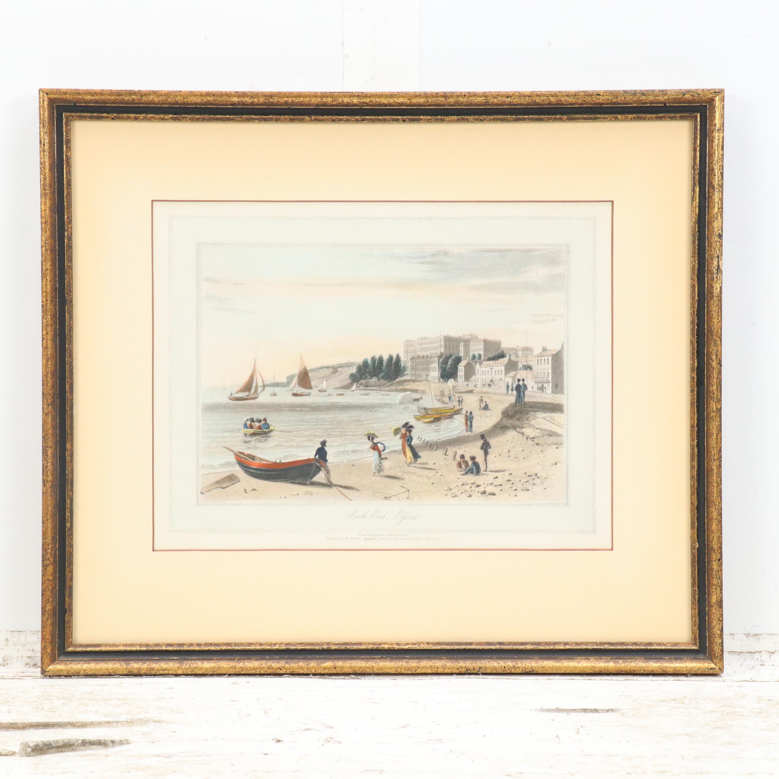 William Daniell Hand-Colored Aquatint Etchings of English Beaches, 1820s