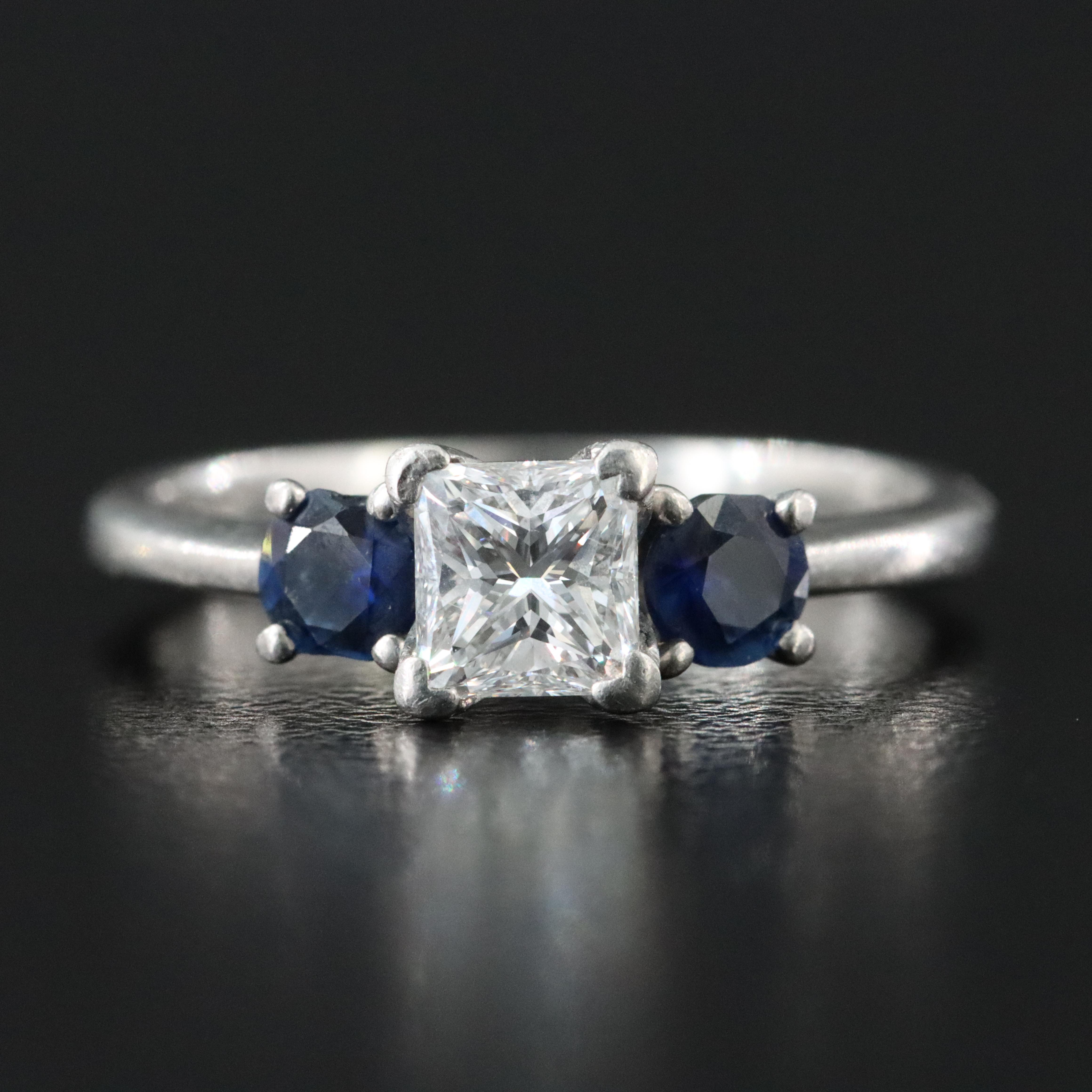 Platinum .71 CTW Diamond and Sapphire Ring with GIA Report