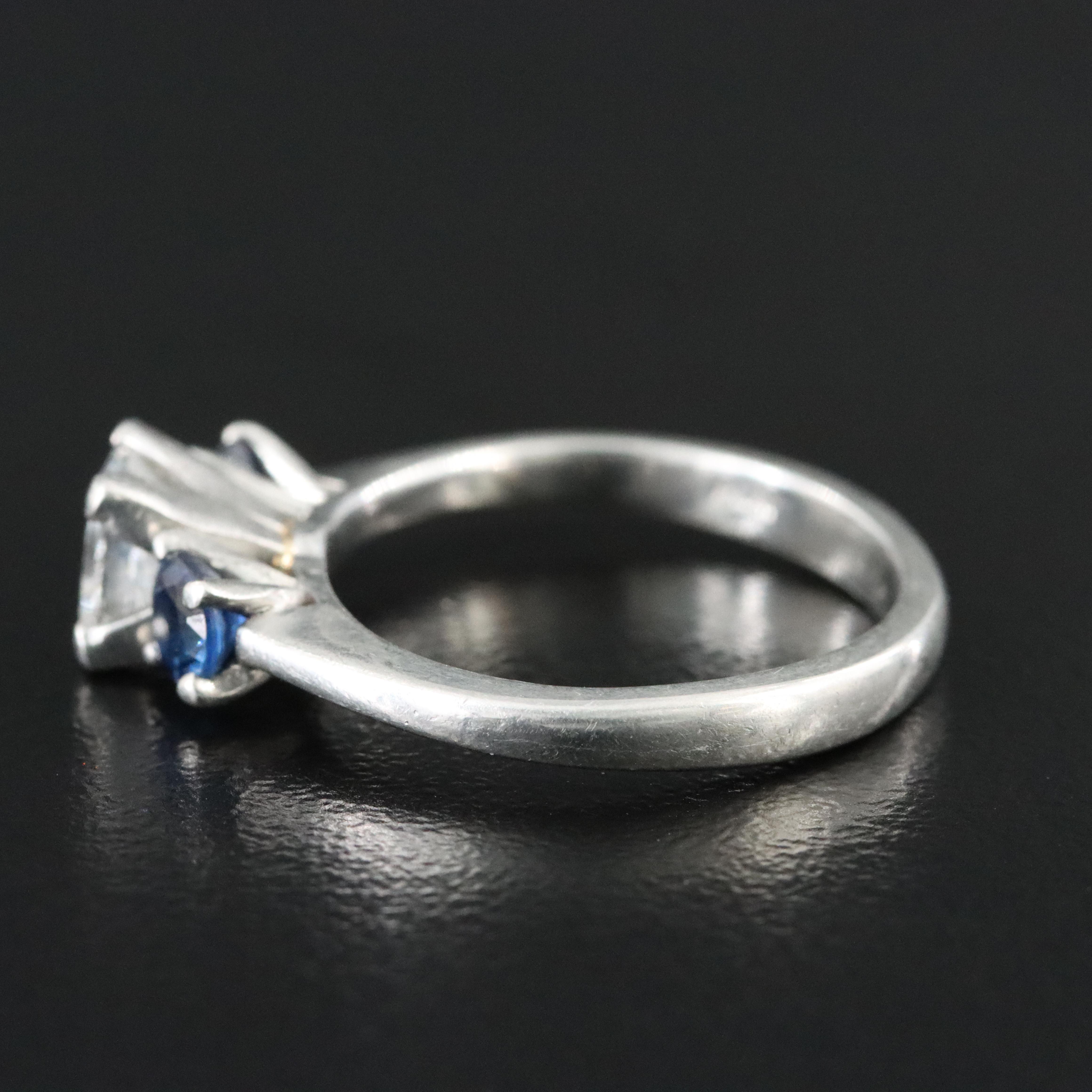 Platinum .71 CTW Diamond and Sapphire Ring with GIA Report