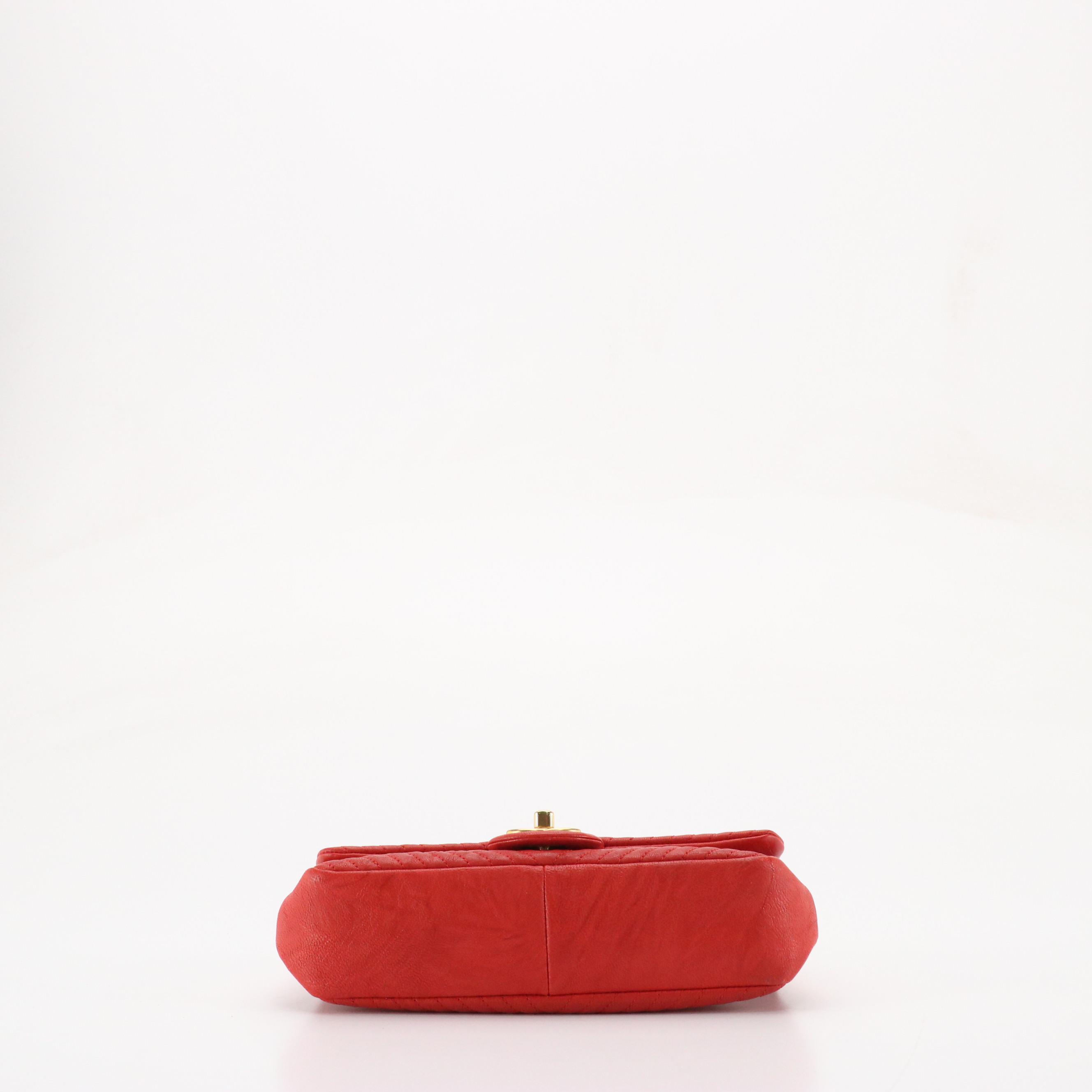 Chanel Surpique Flap Shoulder Bag in Red Wrinkled Chevron Calfskin Leather